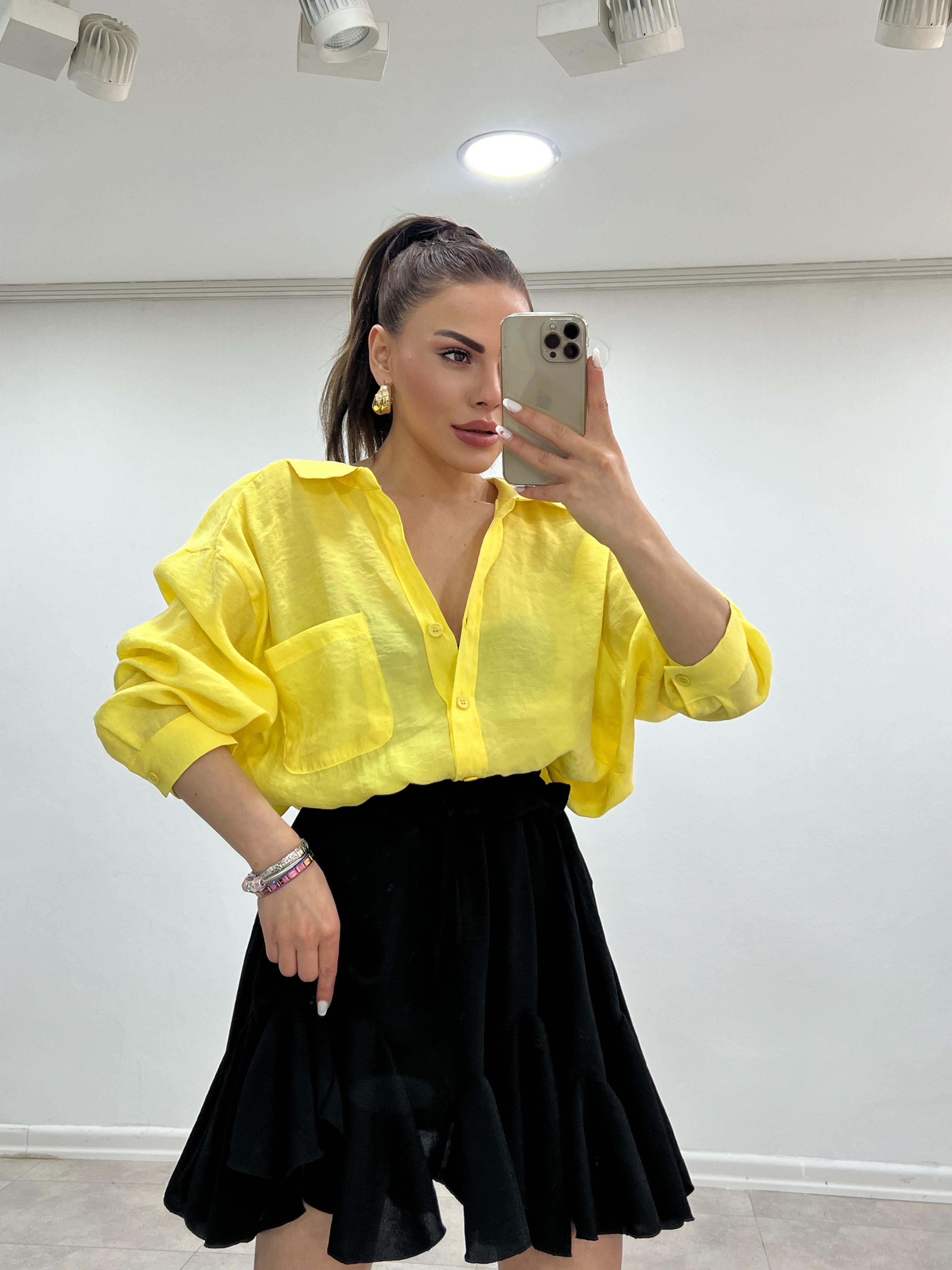 DÜŞÜK OMUZLU OVERSİZE GÖMLEK SARI 