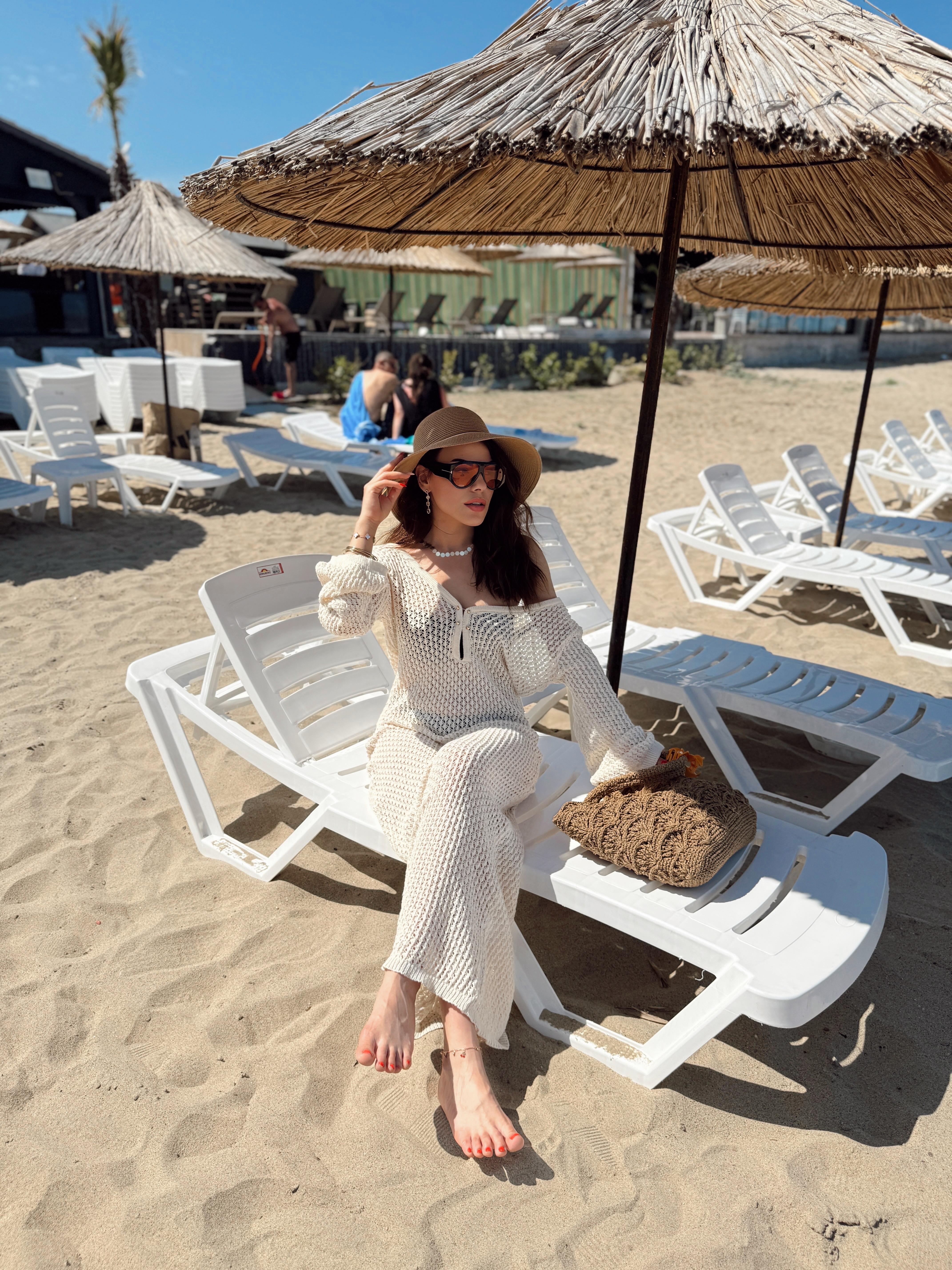 EKRU AJURLU PLAJ ELBİSESİ