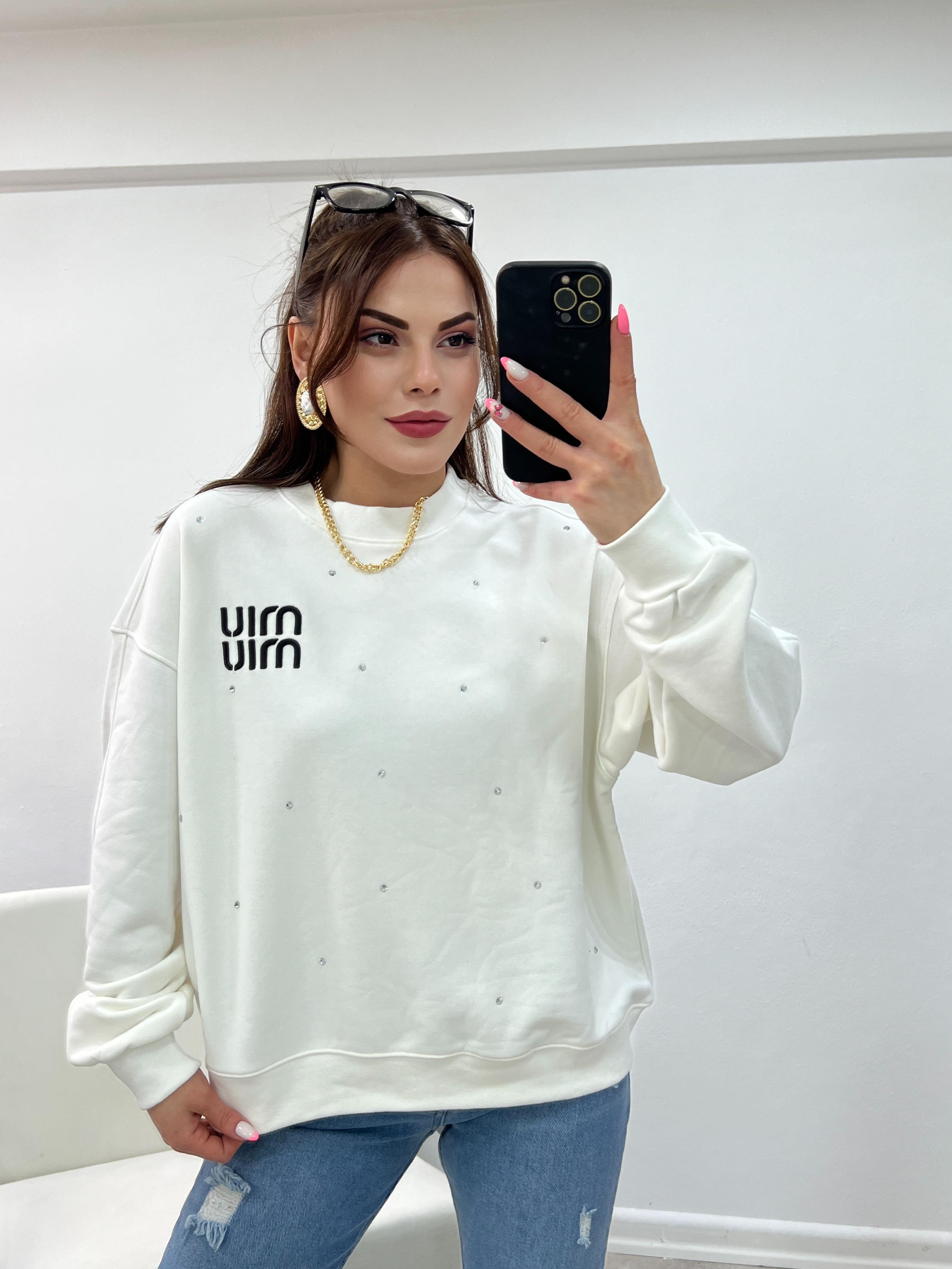 EKRU KÜÇÜK YAZI DETAYLI MARKA MODEL SWEATSHİRT
