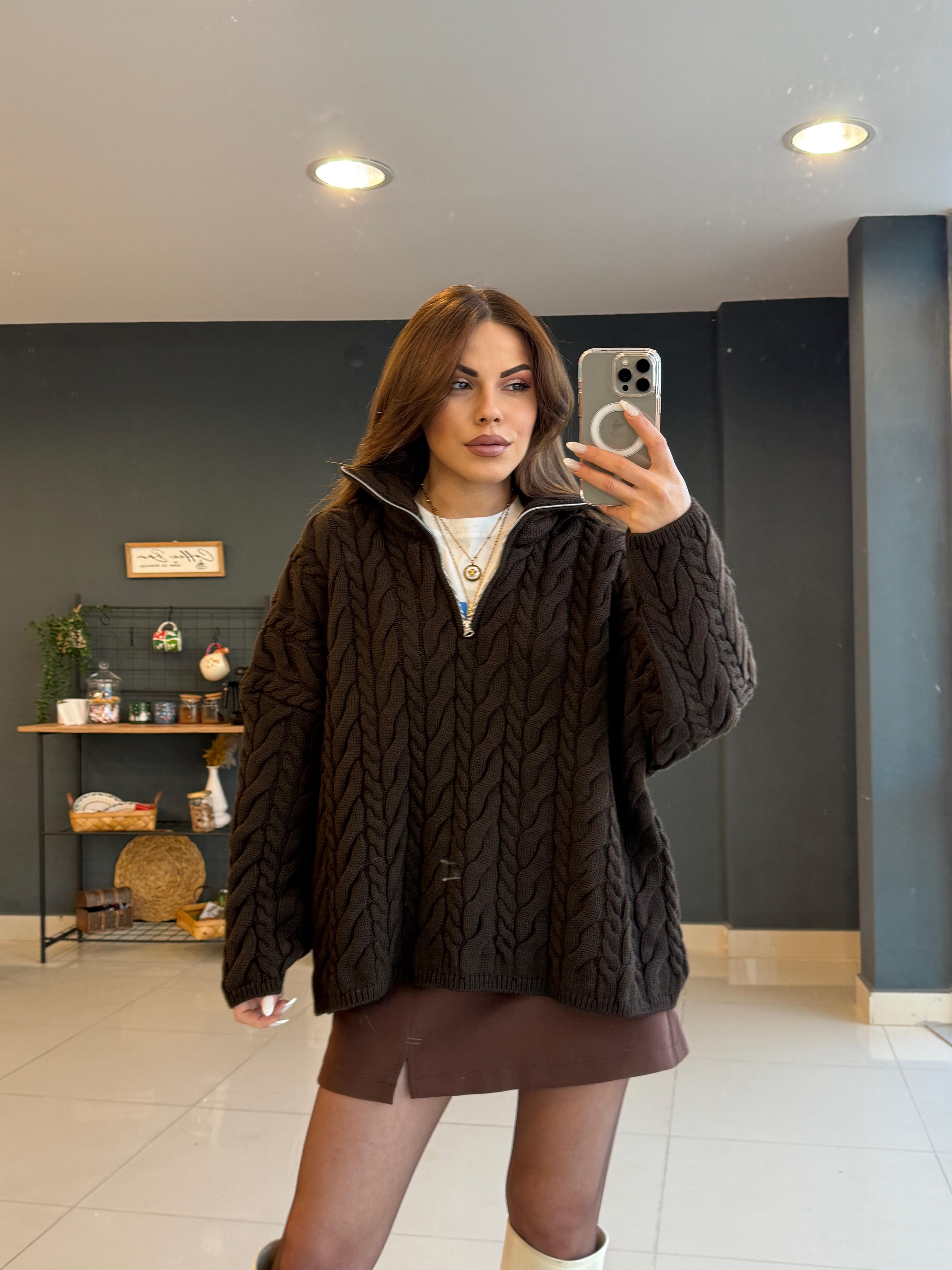 FERMUARLI ÖRGÜ KAZAK ACI KAHVE