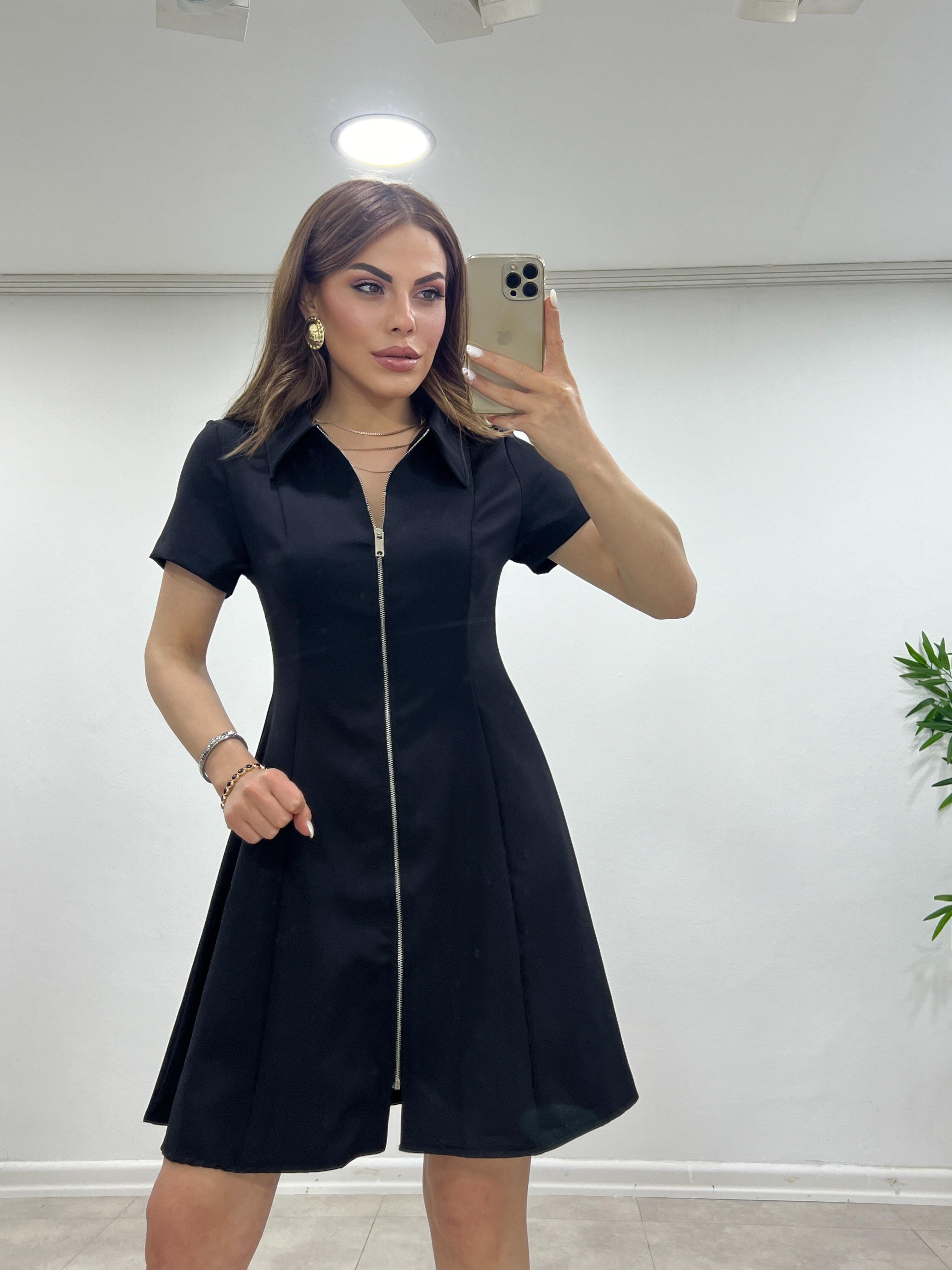 FERMUARLI SİYAH ELBİSE