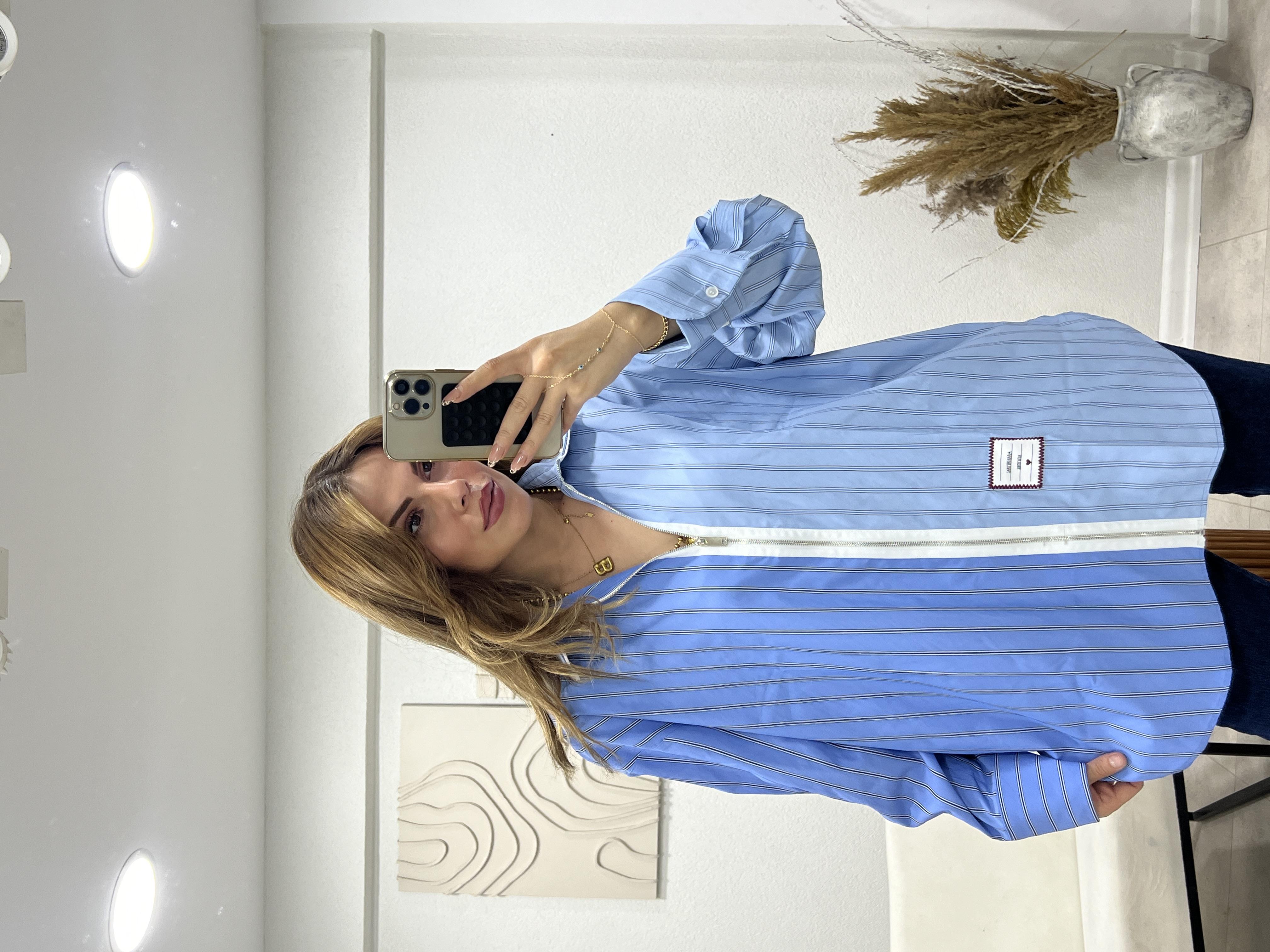 FERMUARLI TASARIM ÇİZGİLİ GÖMLEK 