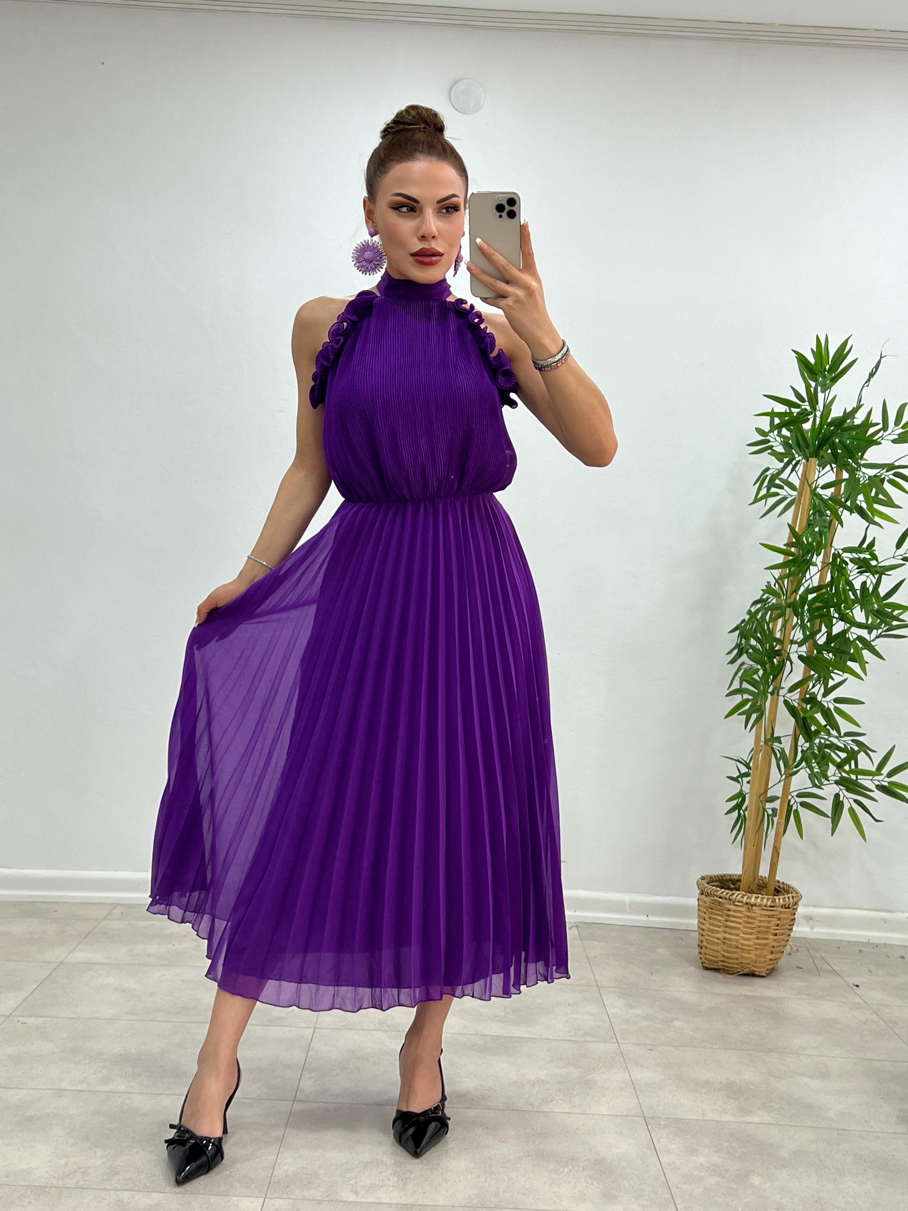 FIRFIR DETAYLI MOR ORJİNAL ELBİSE