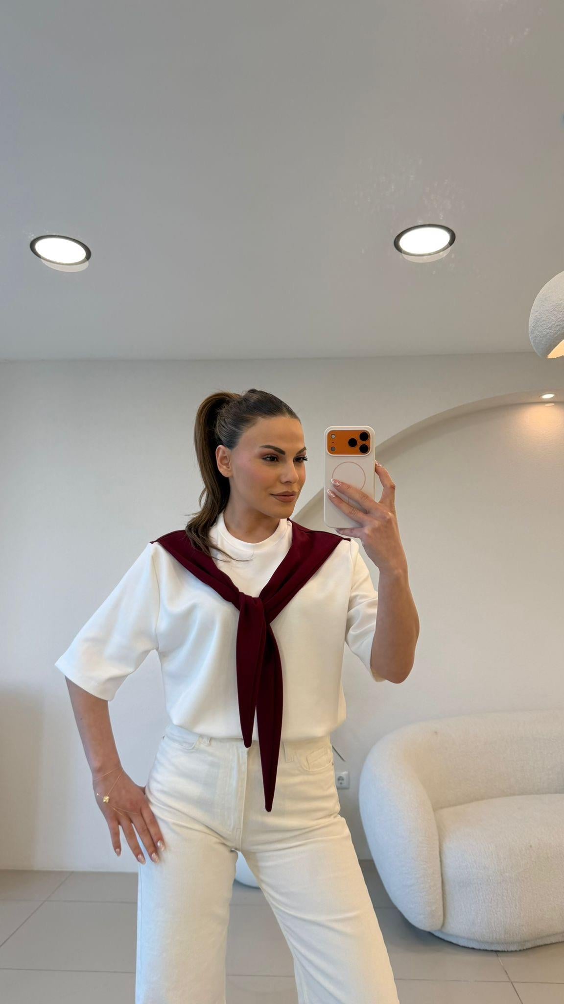 FULAR DETAYLI MODAL TSHİRT BORDO