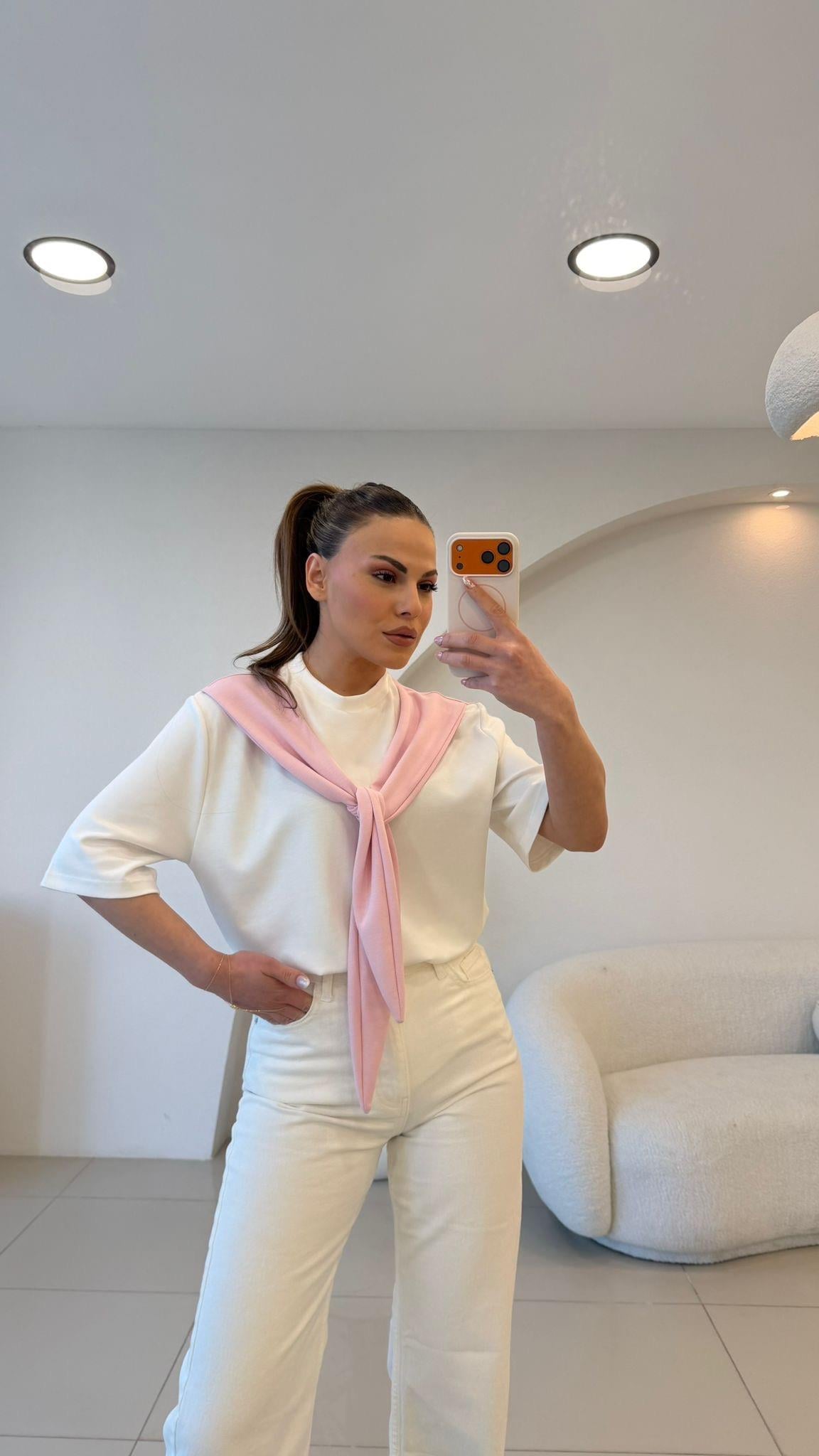 FULAR DETAYLI MODAL TSHİRT PEMBE 