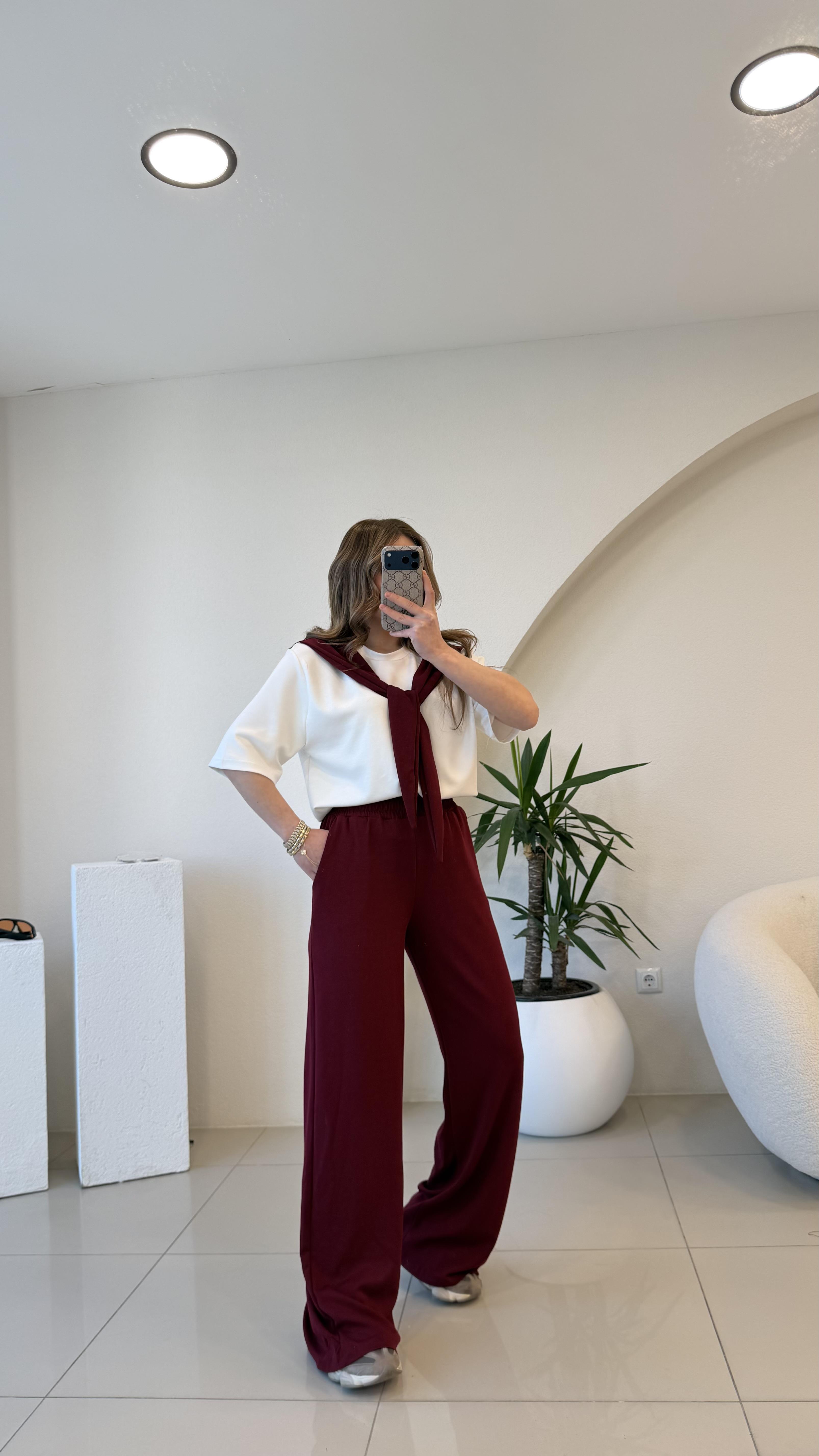 FULARLI MODAL İKİLİ TAKIM BORDO 