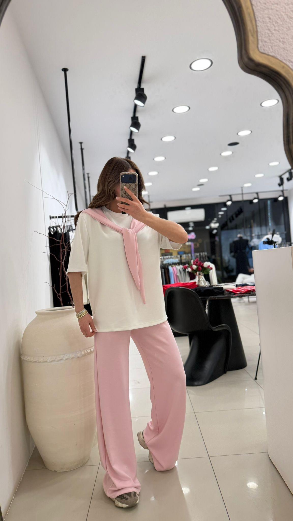 FULARLI MODAL İKİLİ TAKIM PEMBE