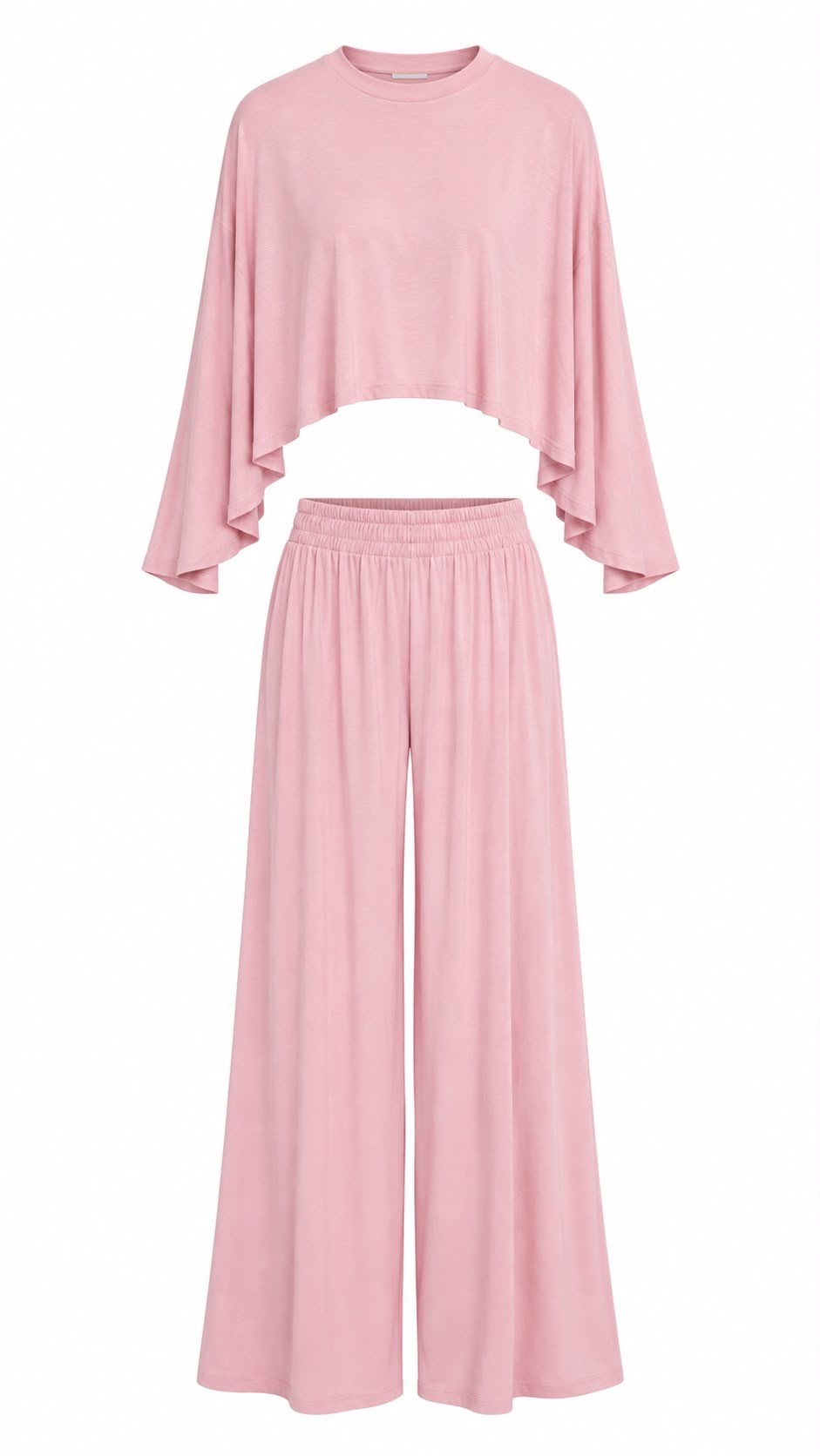 Geniş Kol Crop Palazzo Takım Pembe