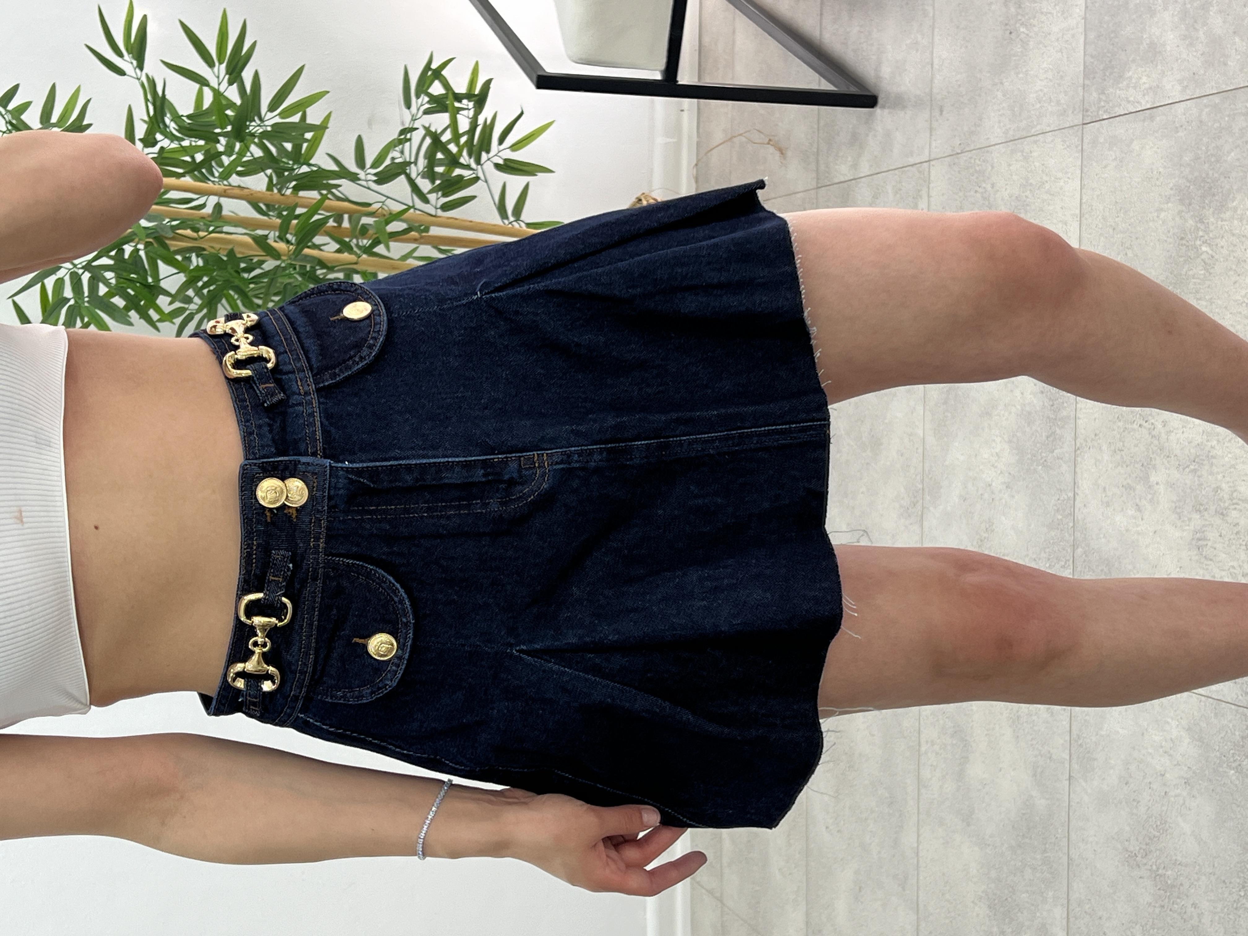 GOLD AKSESUAR DETAYLI DENİM ETEK 