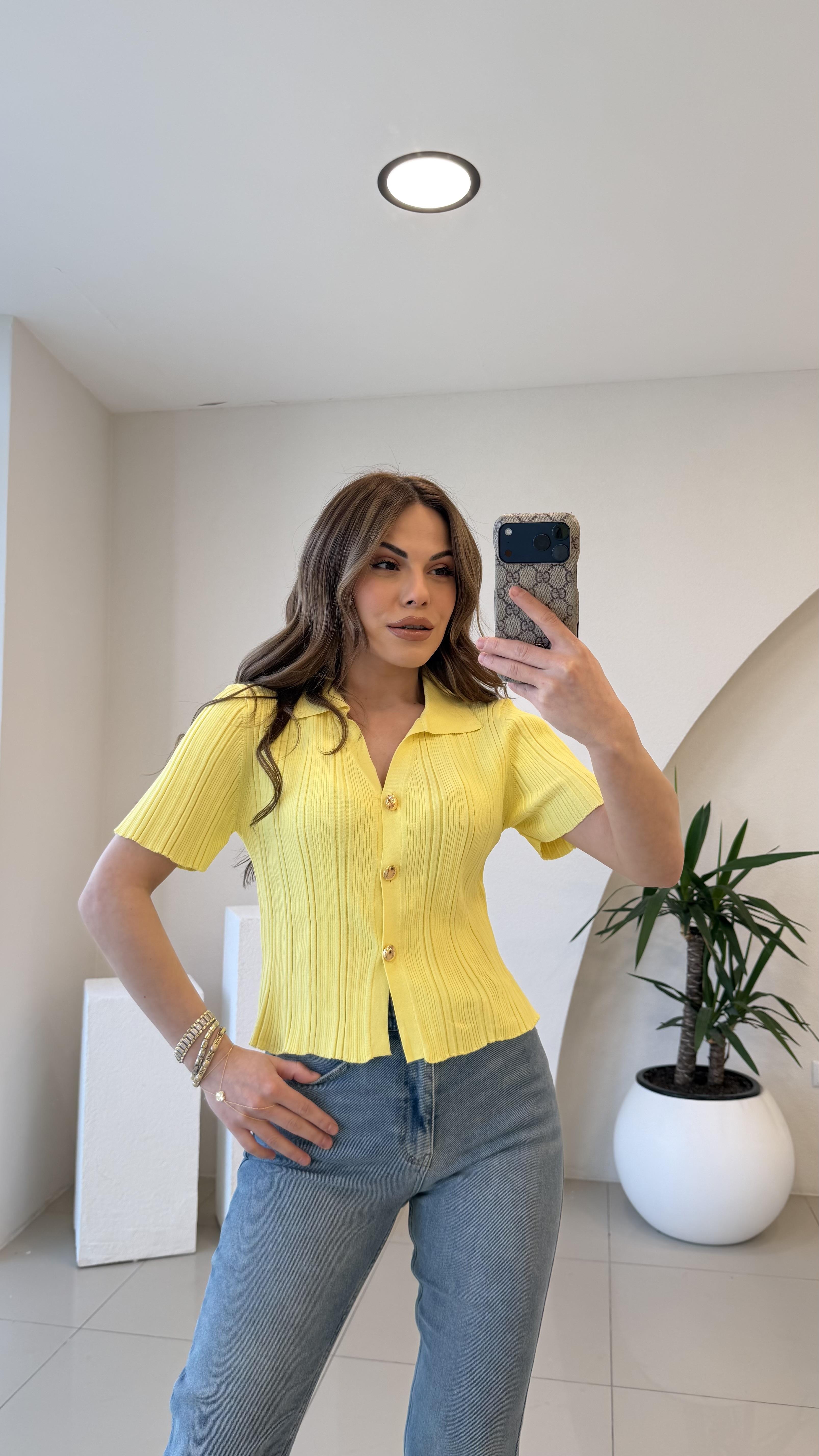 GOLD DÜĞMELİ BLUZ SARI