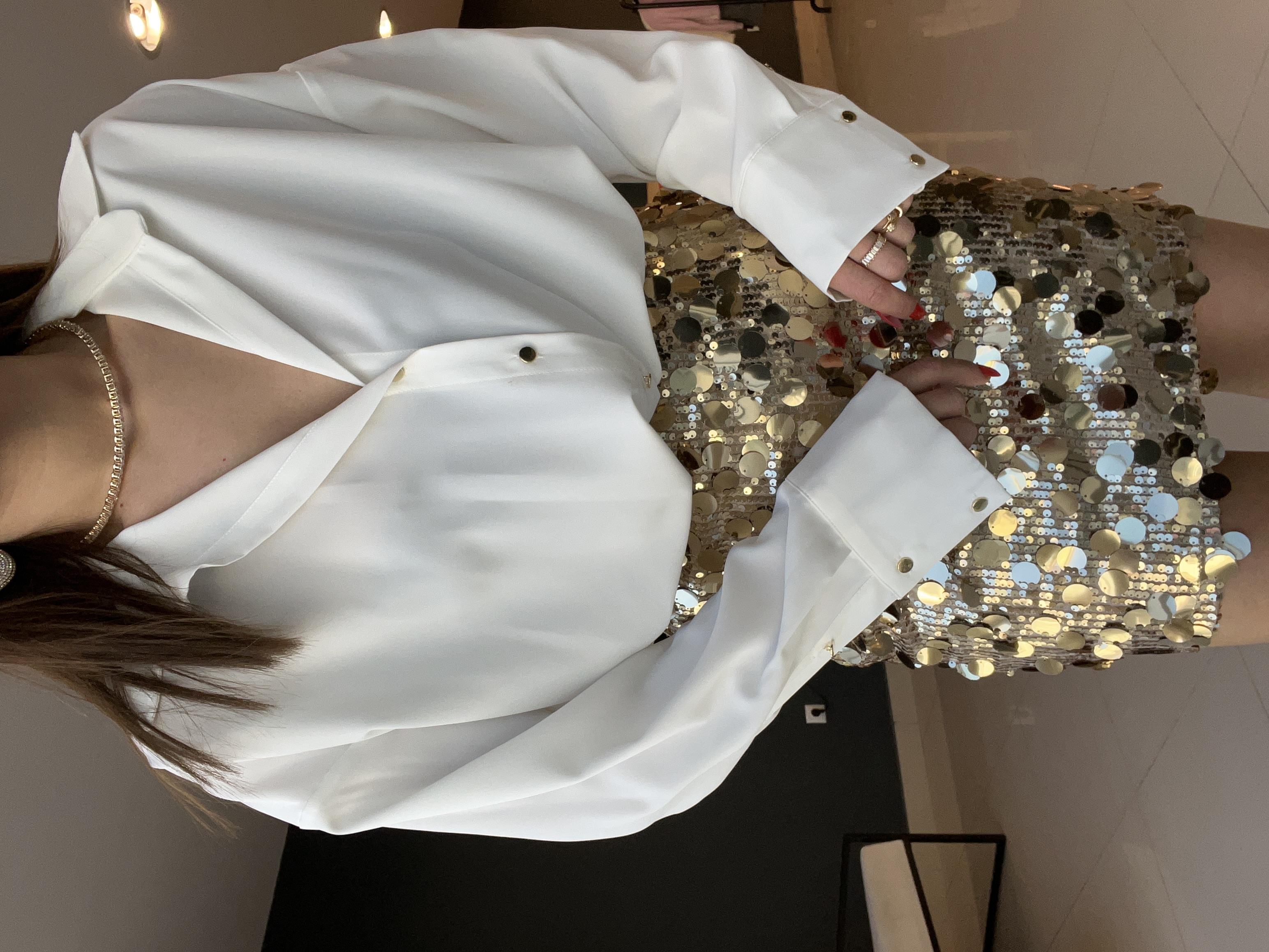 GOLD DÜĞMELİ GREP GÖMLEK BEYAZ