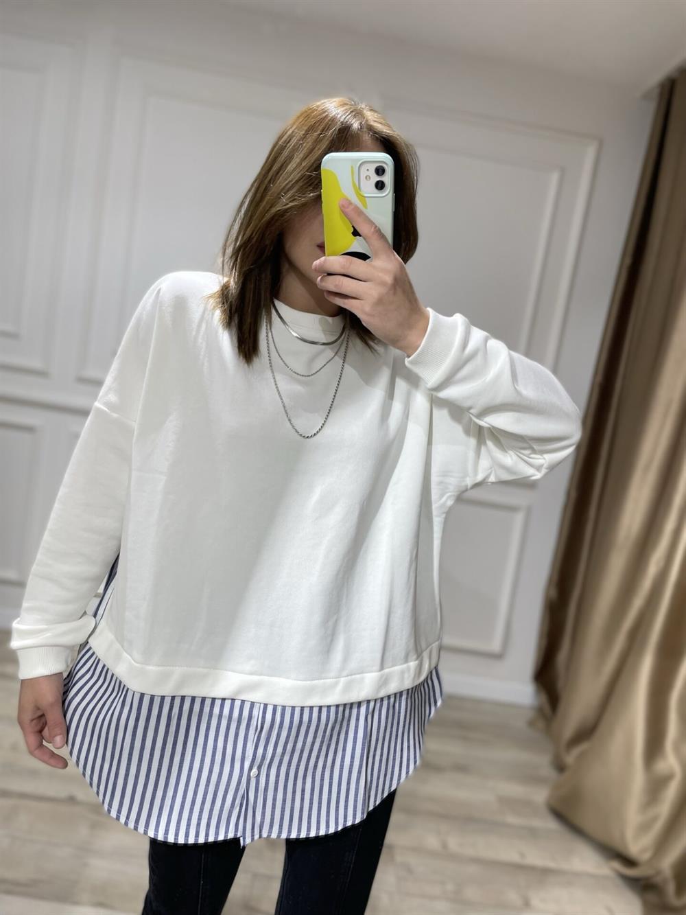 GÖMLEK DETAYLI SWEAT[[YEŞİL-BEYAZ]