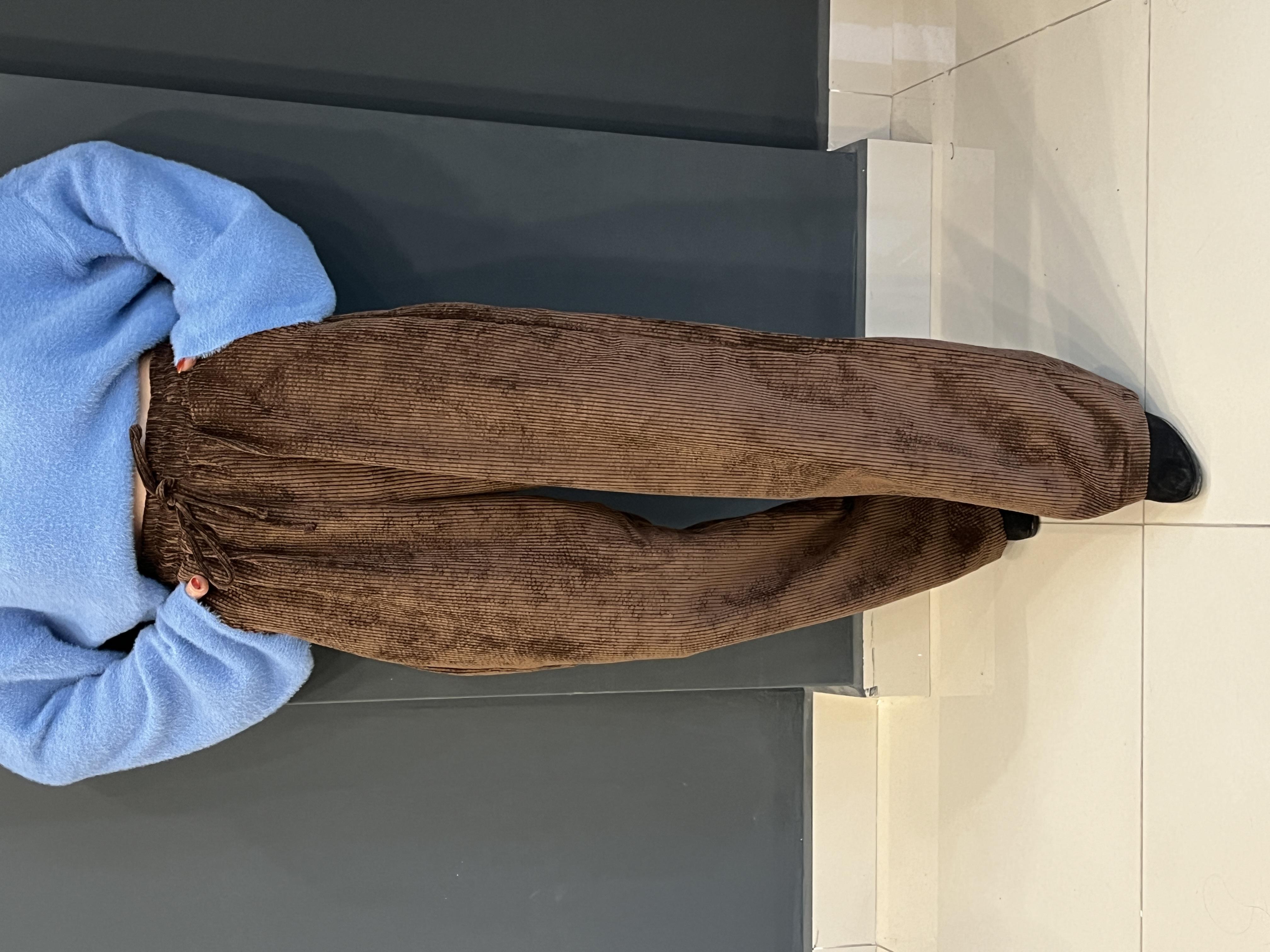 GRİ BELİ LASTİKLİ FİTİLLİ KADİFE PANTOLON 