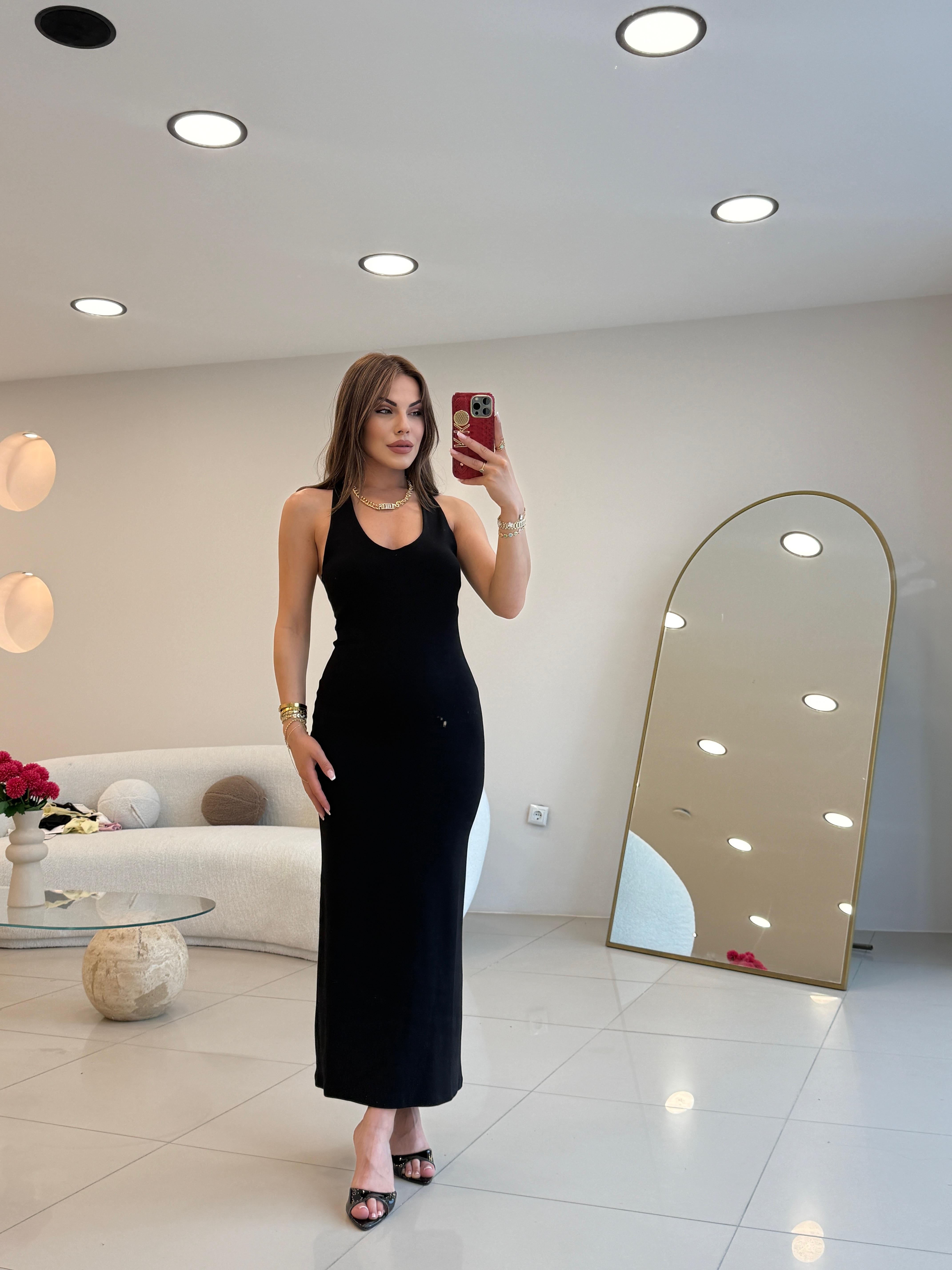 HALTER YAKA SIRT DEKOLTELİ ELBİSE