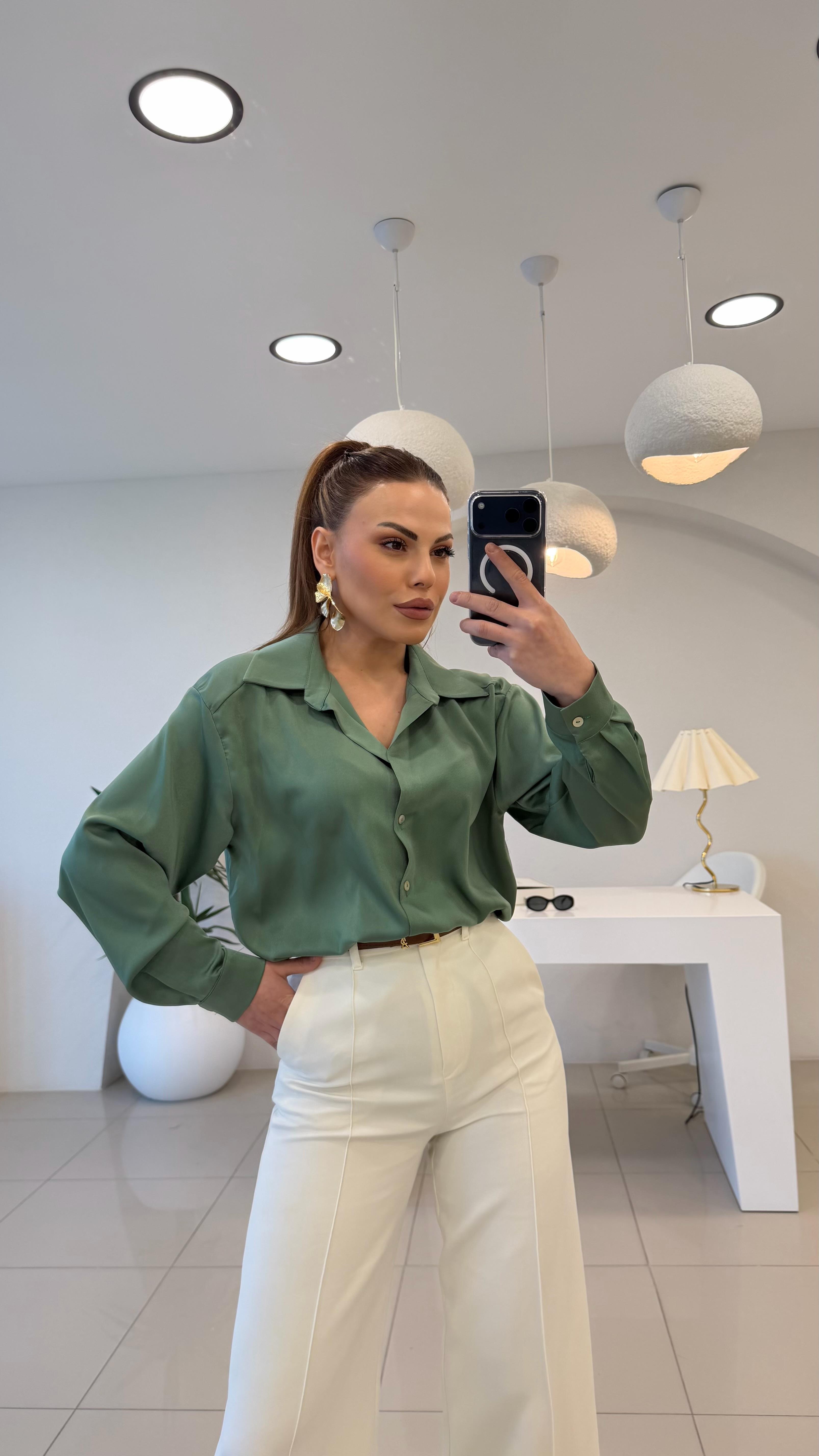 İİNCE MANŞET TEK DÜĞME SATEN GÖMLEK BEBE YEŞİL