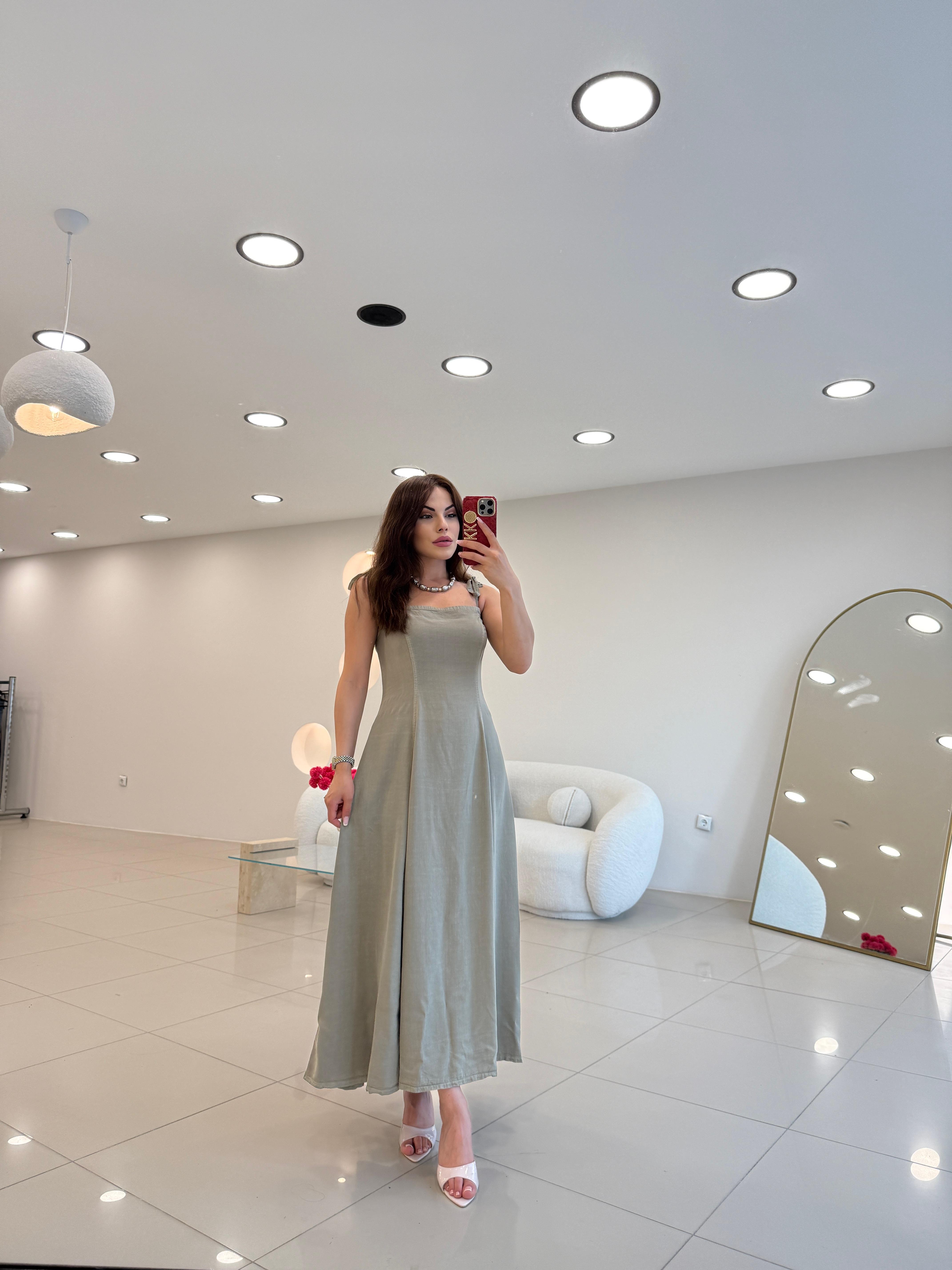 İP ASKILI VOLANLI TENSEL ELBİSE