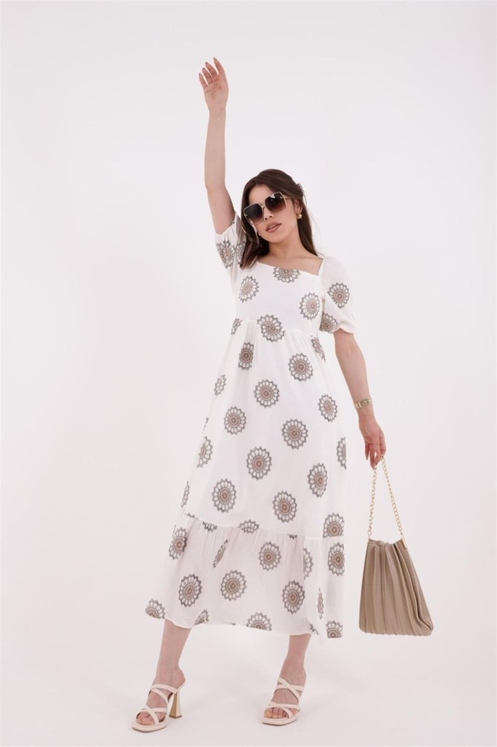 İŞLEMELİ KETEN ELBİSE