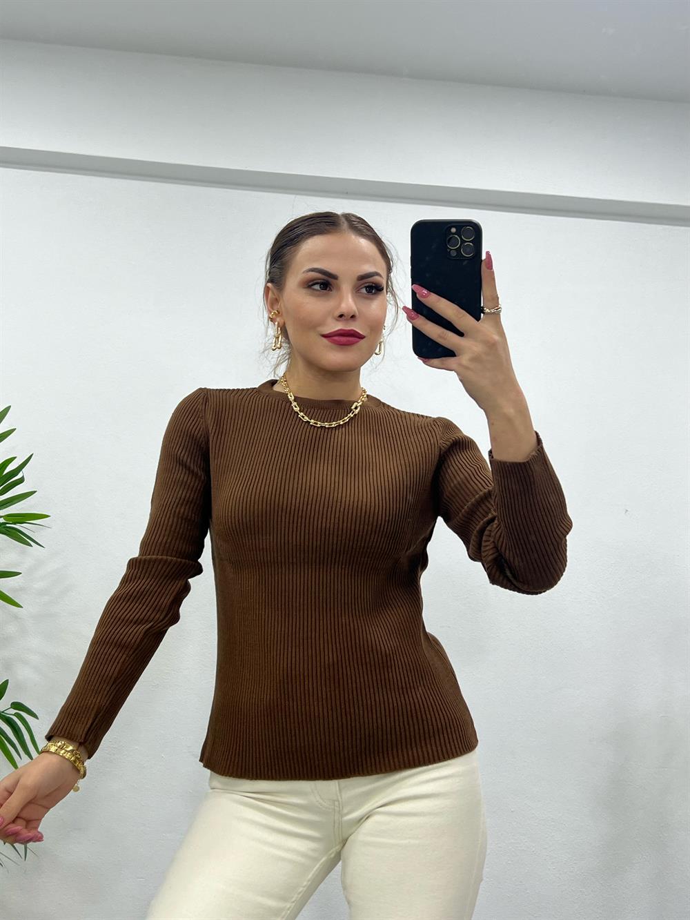 KAHVE BİSİKLET YAKA TRİKO