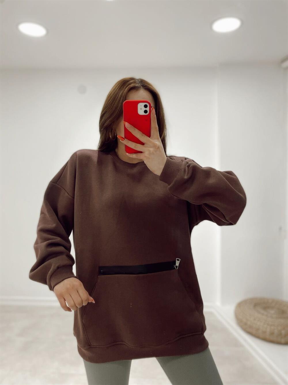 KAHVE FERMUARLI SWEAT