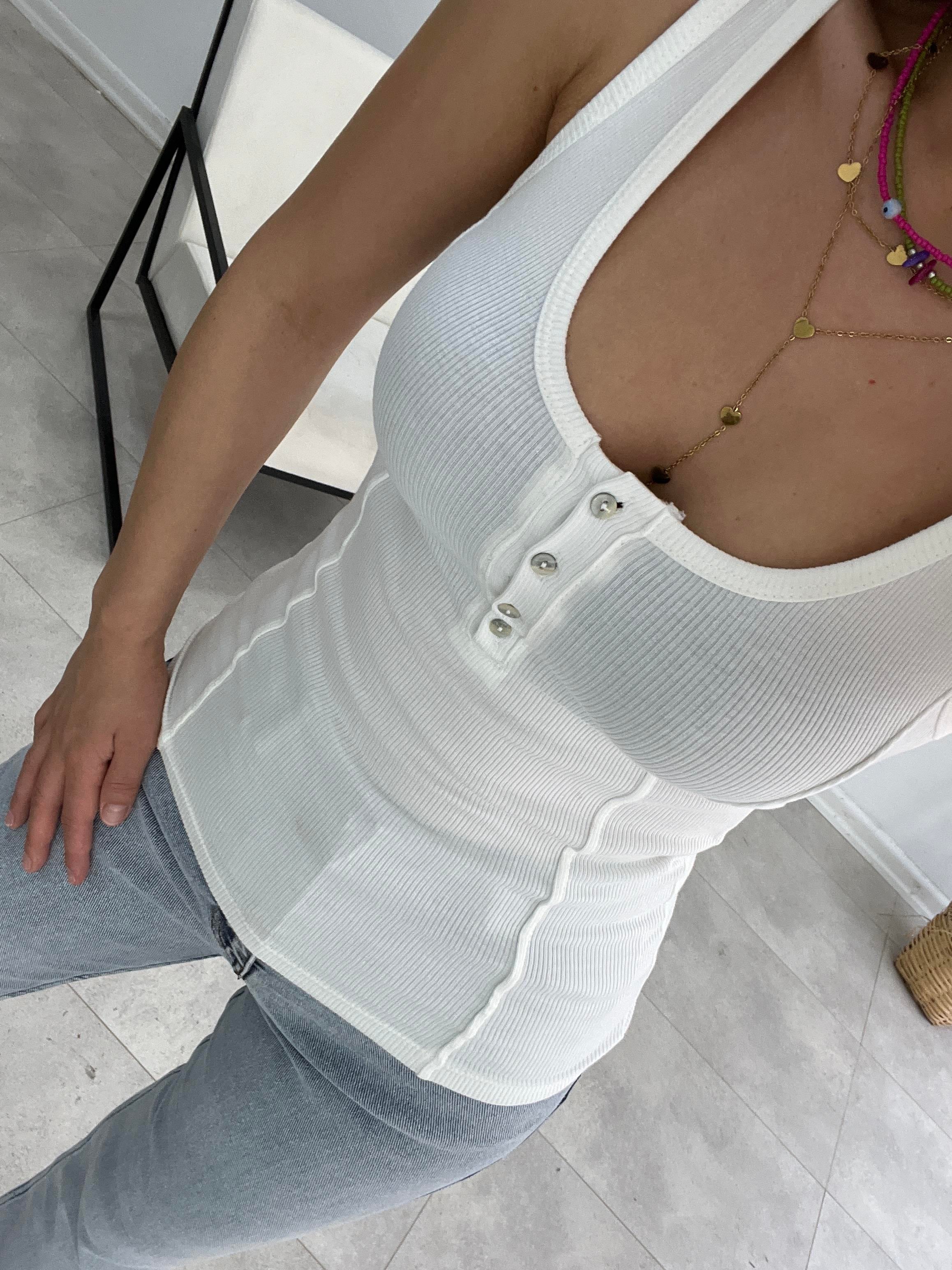 KALIN ASKILI ÖNÜ DÜĞMELİ ATLET BEYAZ