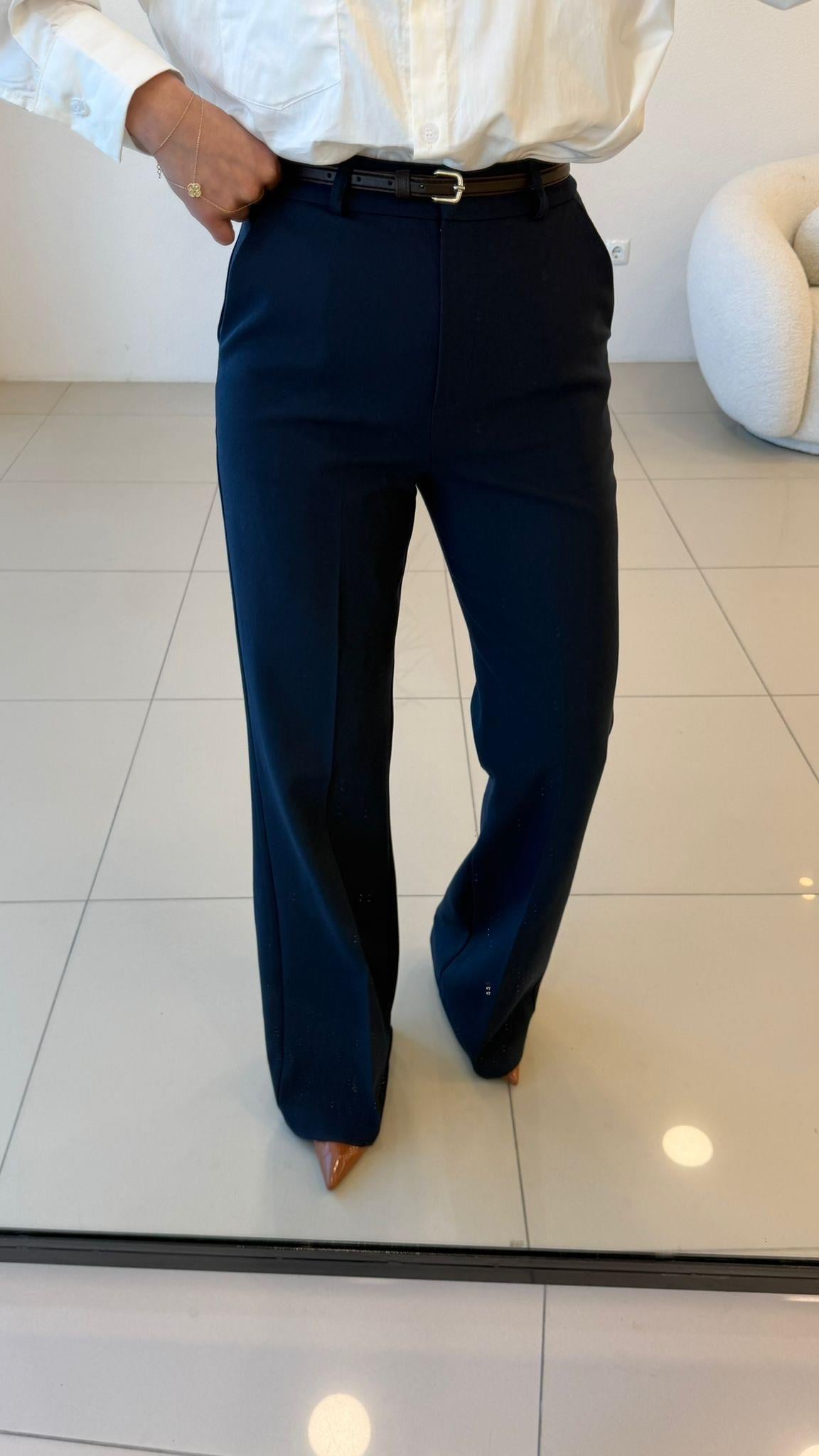 KEMERLİ KUMAŞ PANTOLON LACİVERT