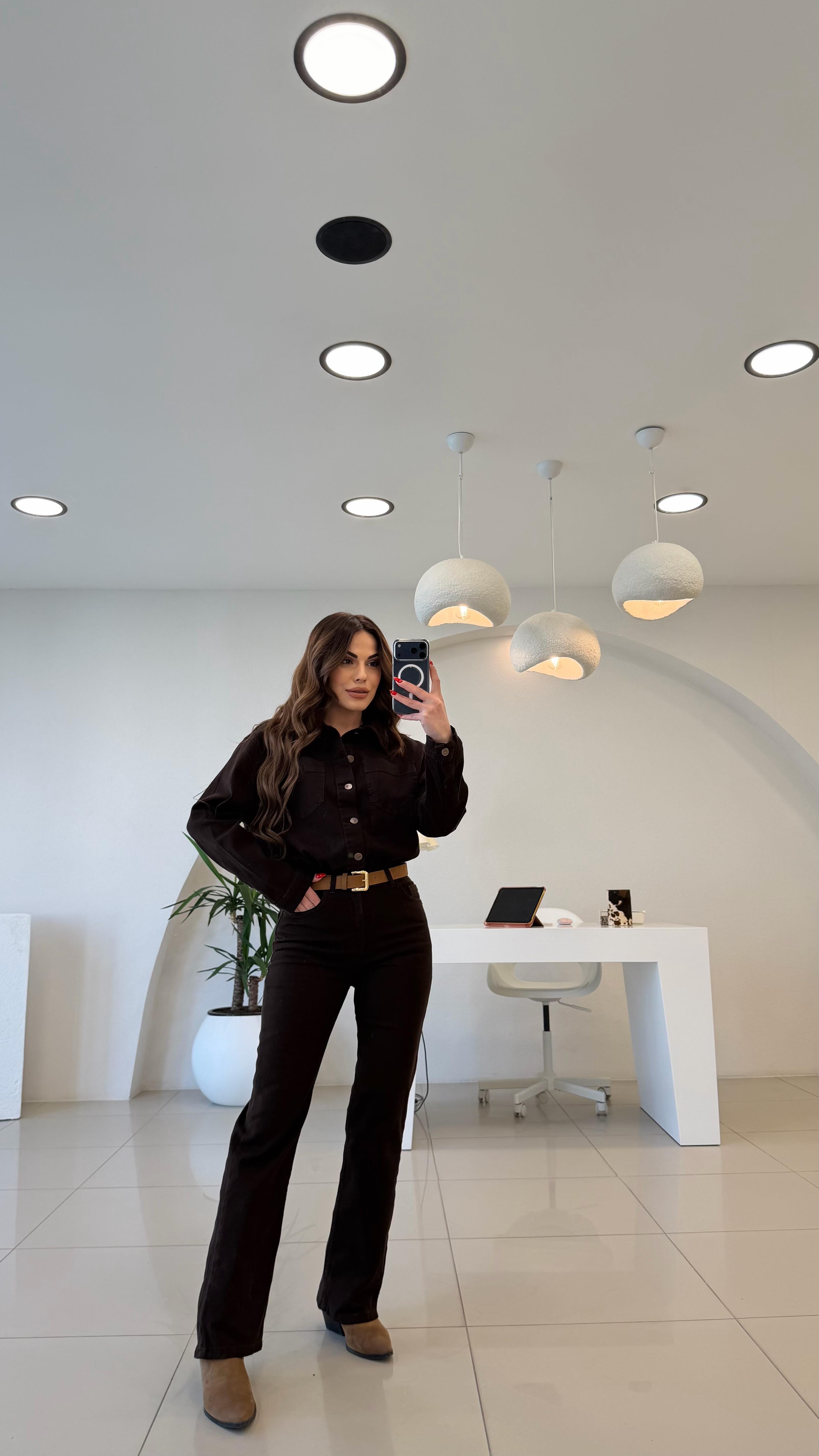 KEMERLİ LİKRALI DENIM TULUM KAHVE 