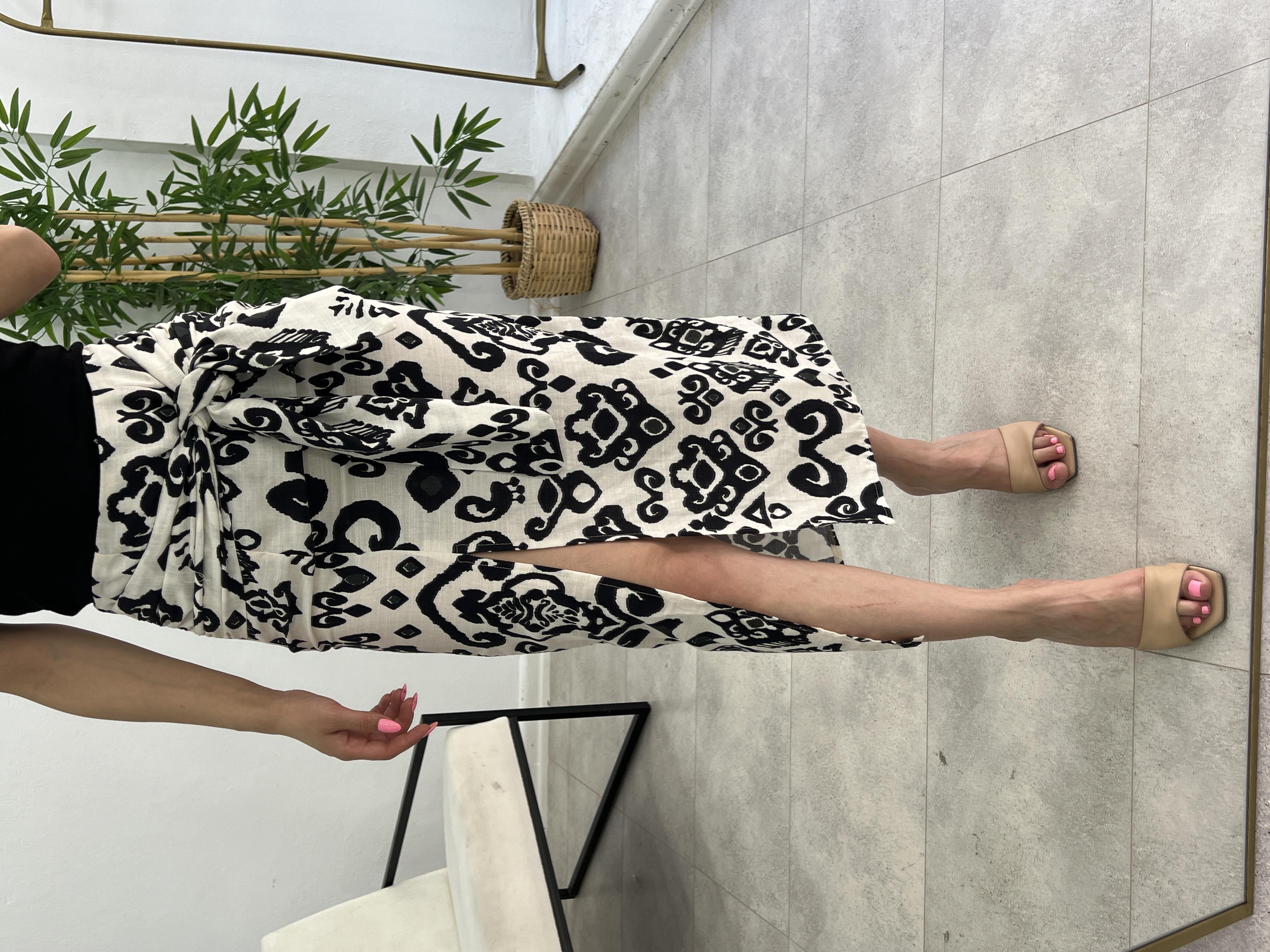 KETEN BAĞLAMALI SİYAH BEYAZ ETEK