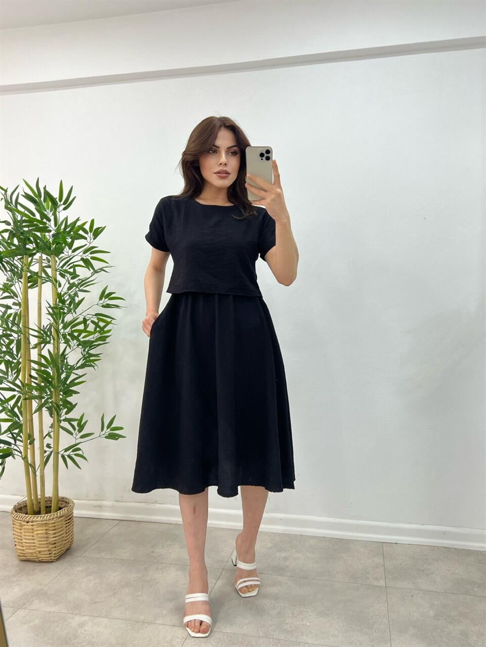 KETEN ELBİSE SİYAH