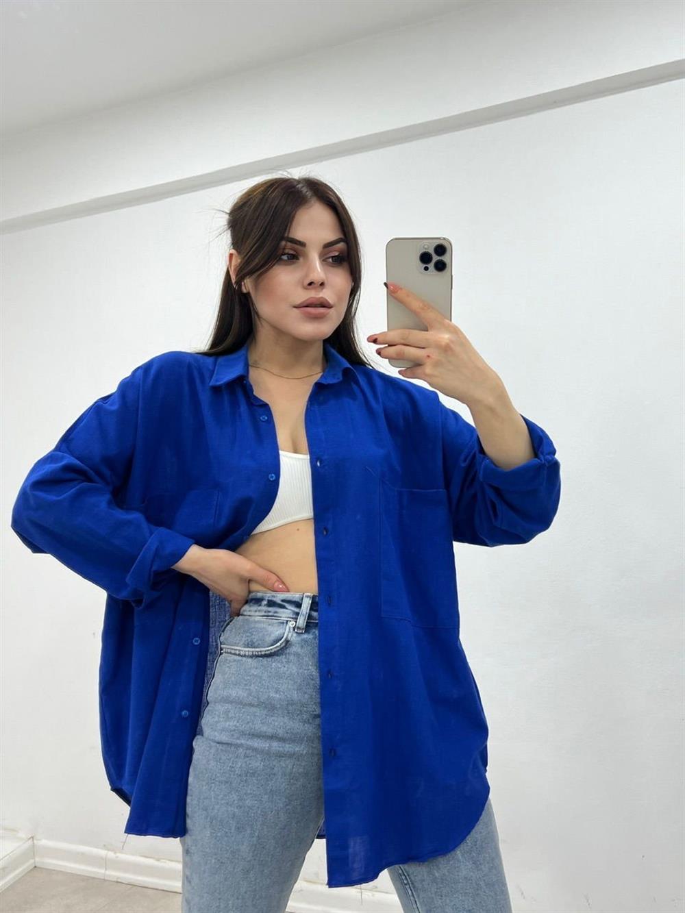 KETEN GÖMLEK SAKS MAVİ