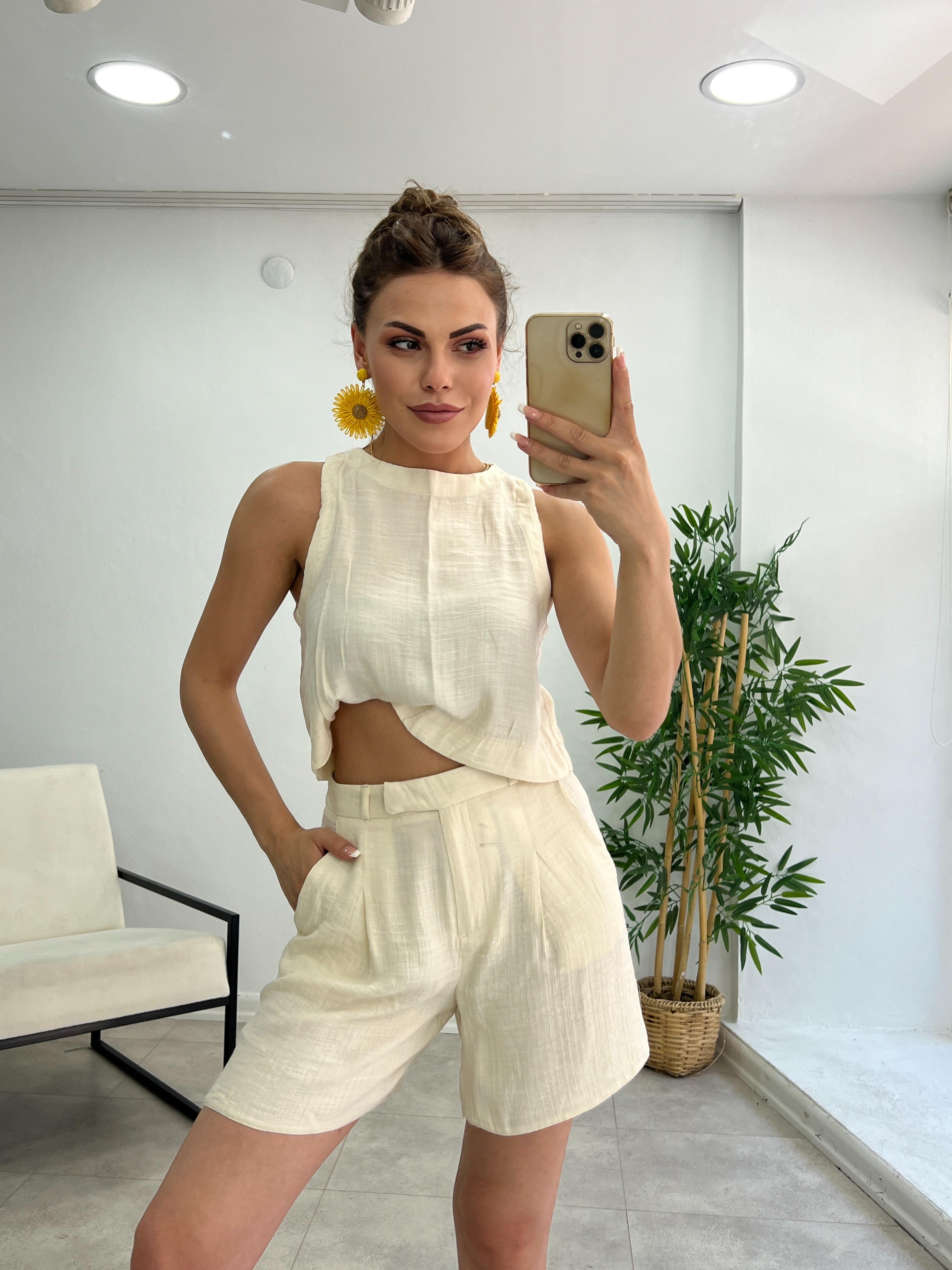 KETEN ŞORTLU İKİLİ TAKIM TAŞ