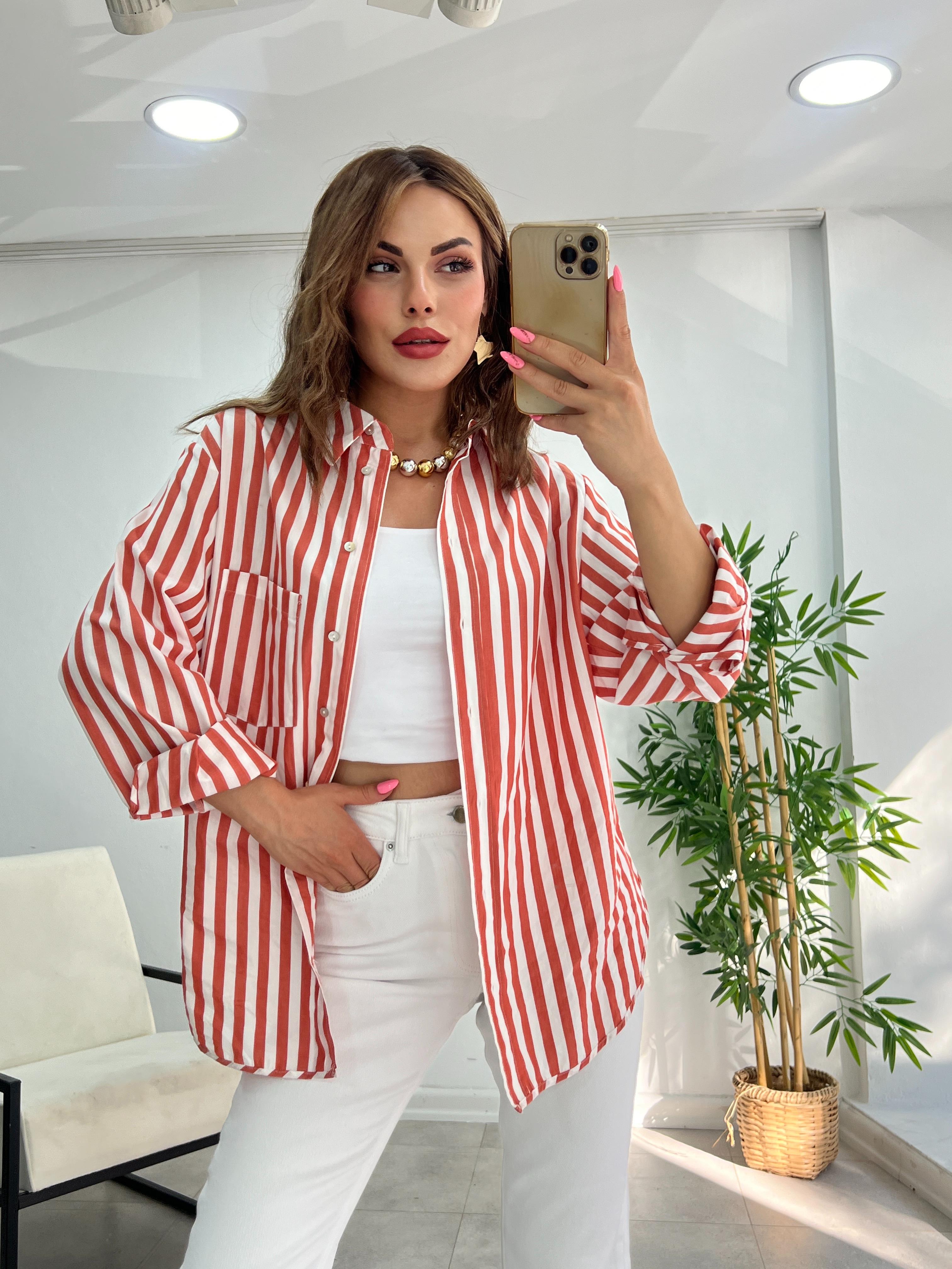 KIRMIZI ÇİZGİLİ O.MARKA POPLİN GÖMLEK