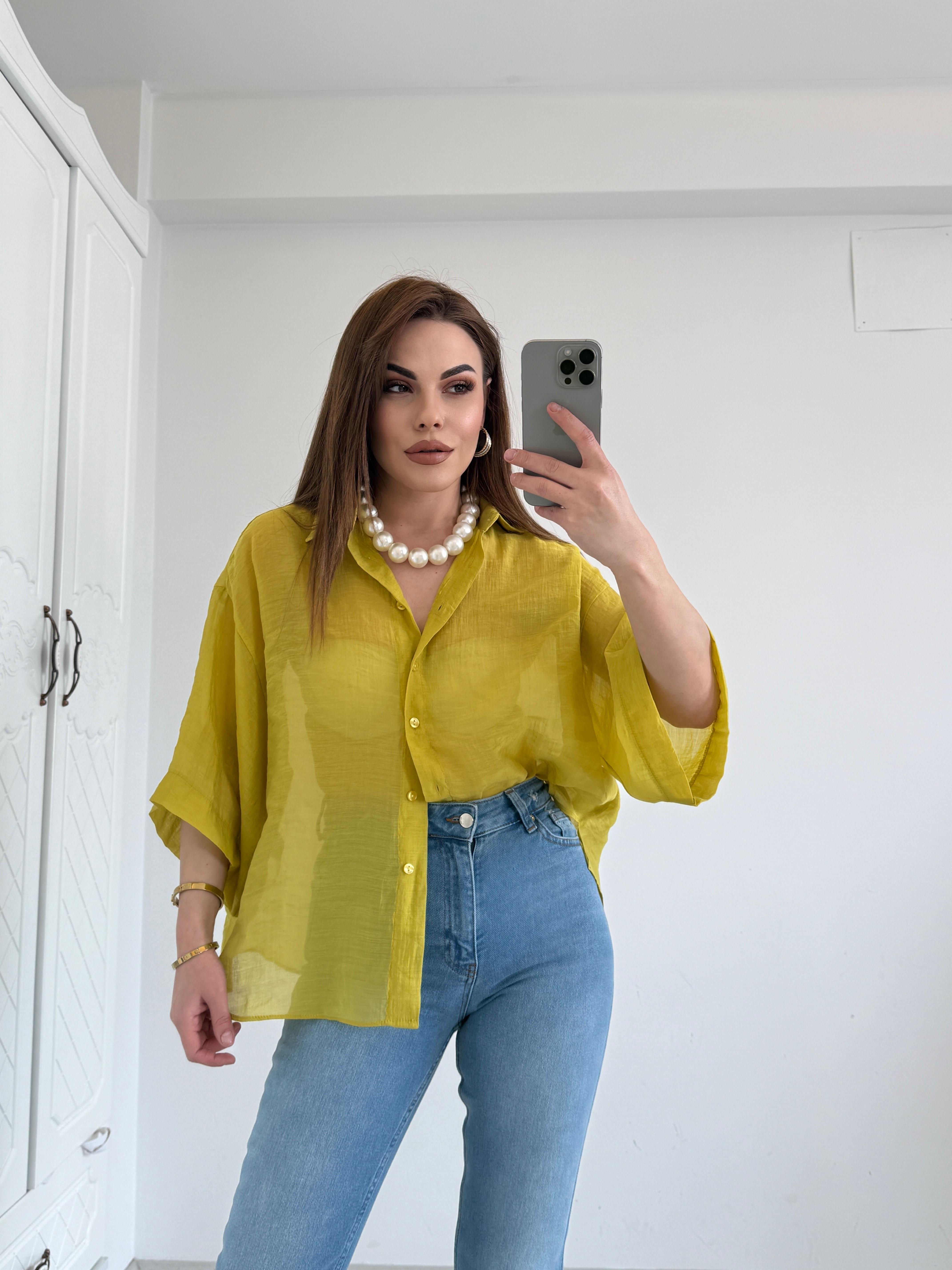 KISA KOL TÜL GÖMLEK OLİV YEŞİL