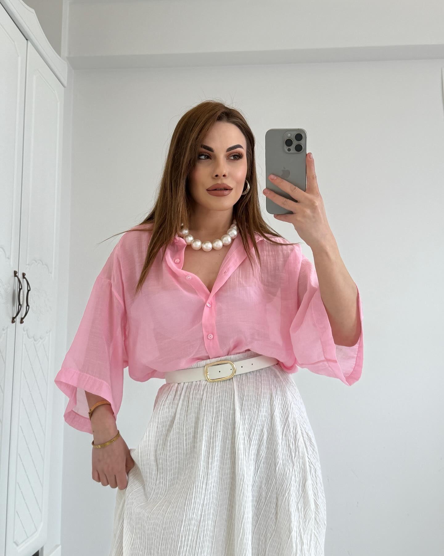 KISA KOL TÜL GÖMLEK PEMBE