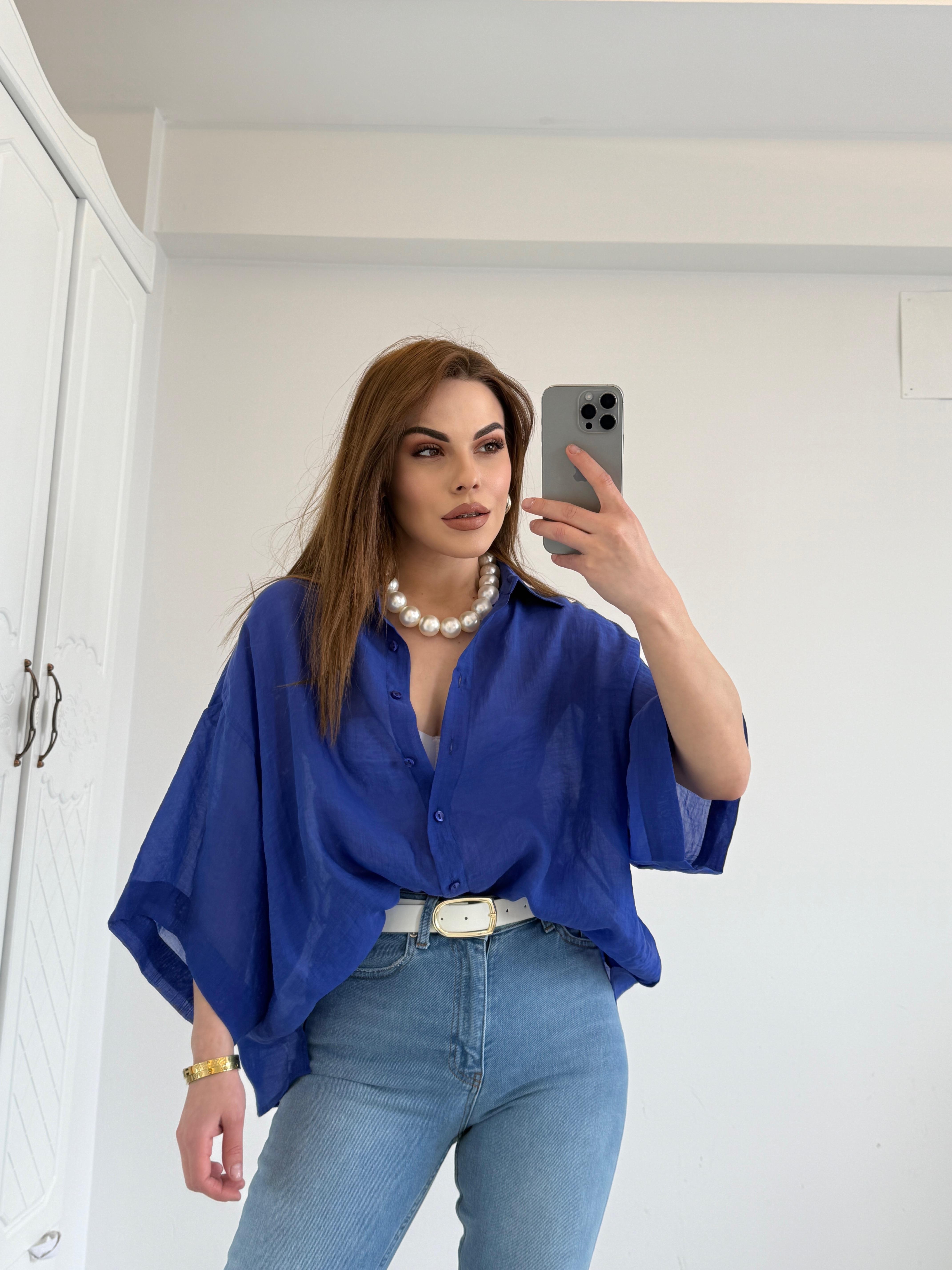 KISA KOL TÜL GÖMLEK SAKS MAVİ