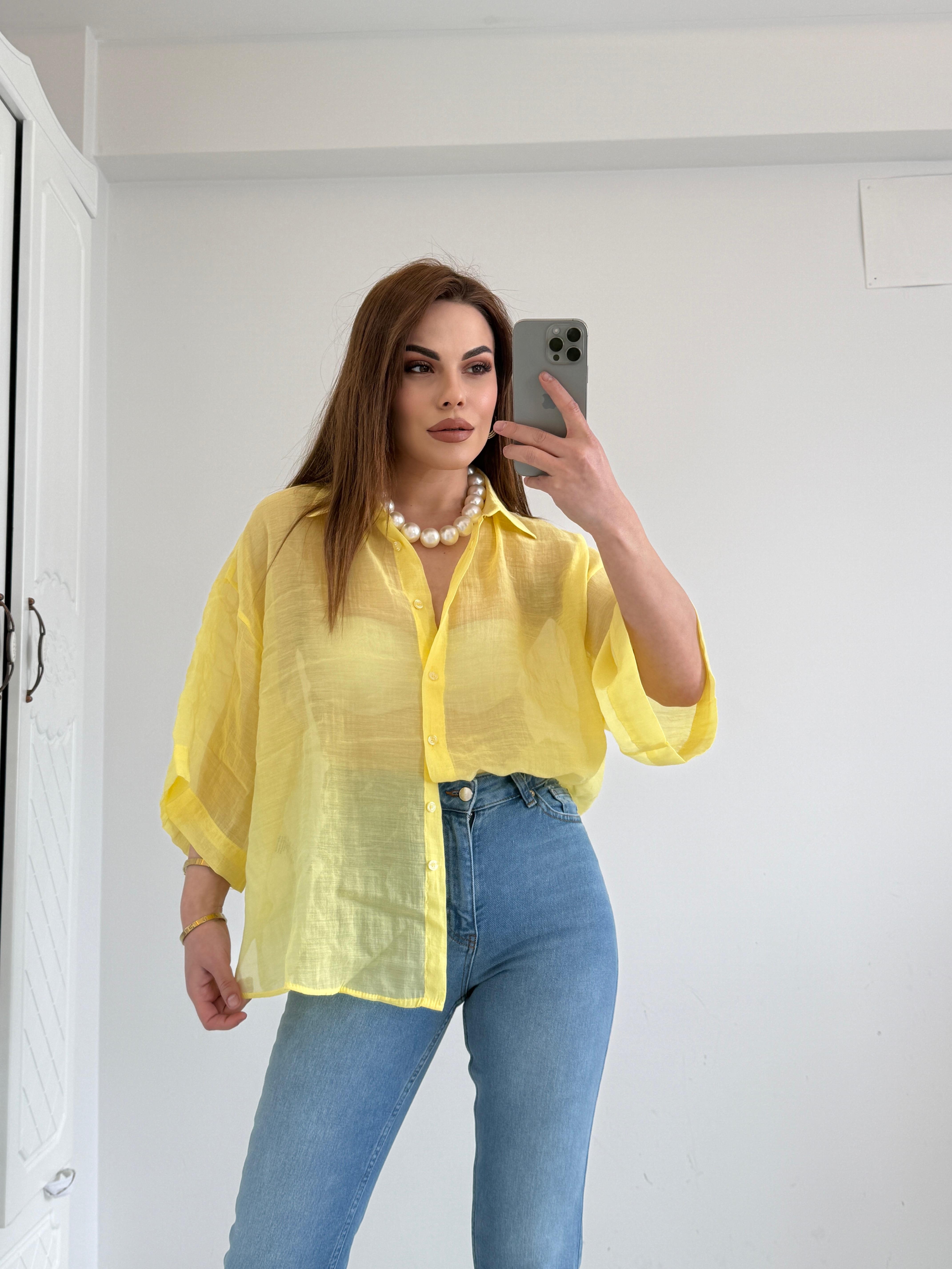 KISA KOL TÜL GÖMLEK SARI