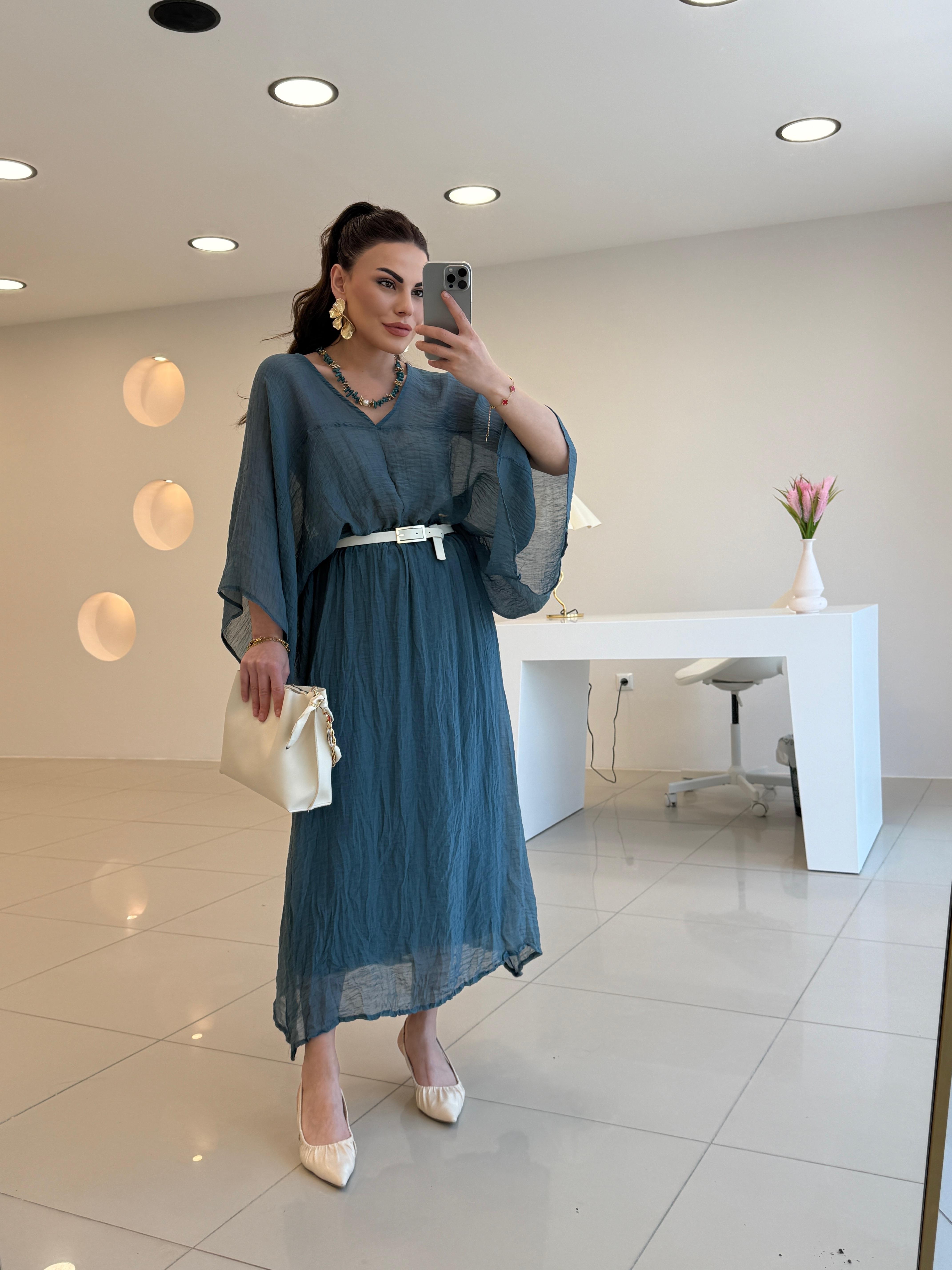 Kolye Detaylı Bohem Takım İndigo Mavi