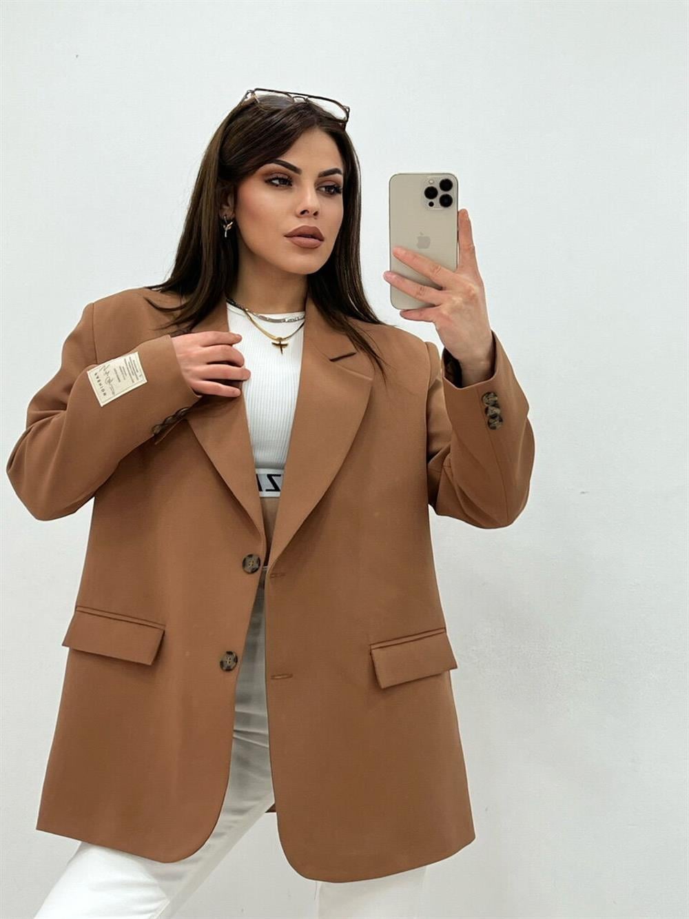 KREP KUMAŞ ASTARLI BLAZER CEKET KAHVE