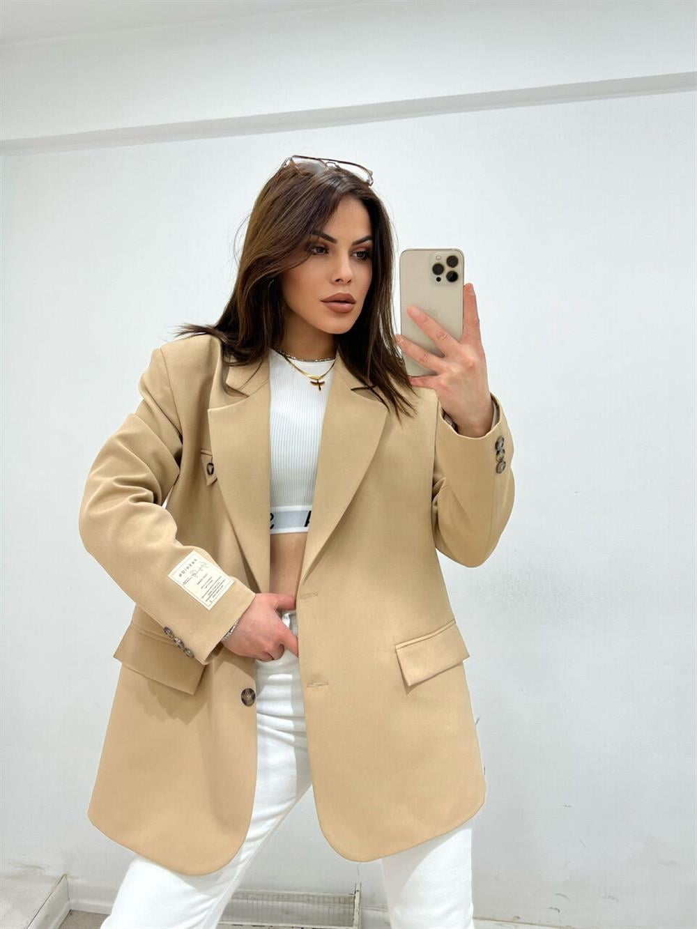 KREP KUMAŞ ASTARLI BLAZER CEKET VİZON