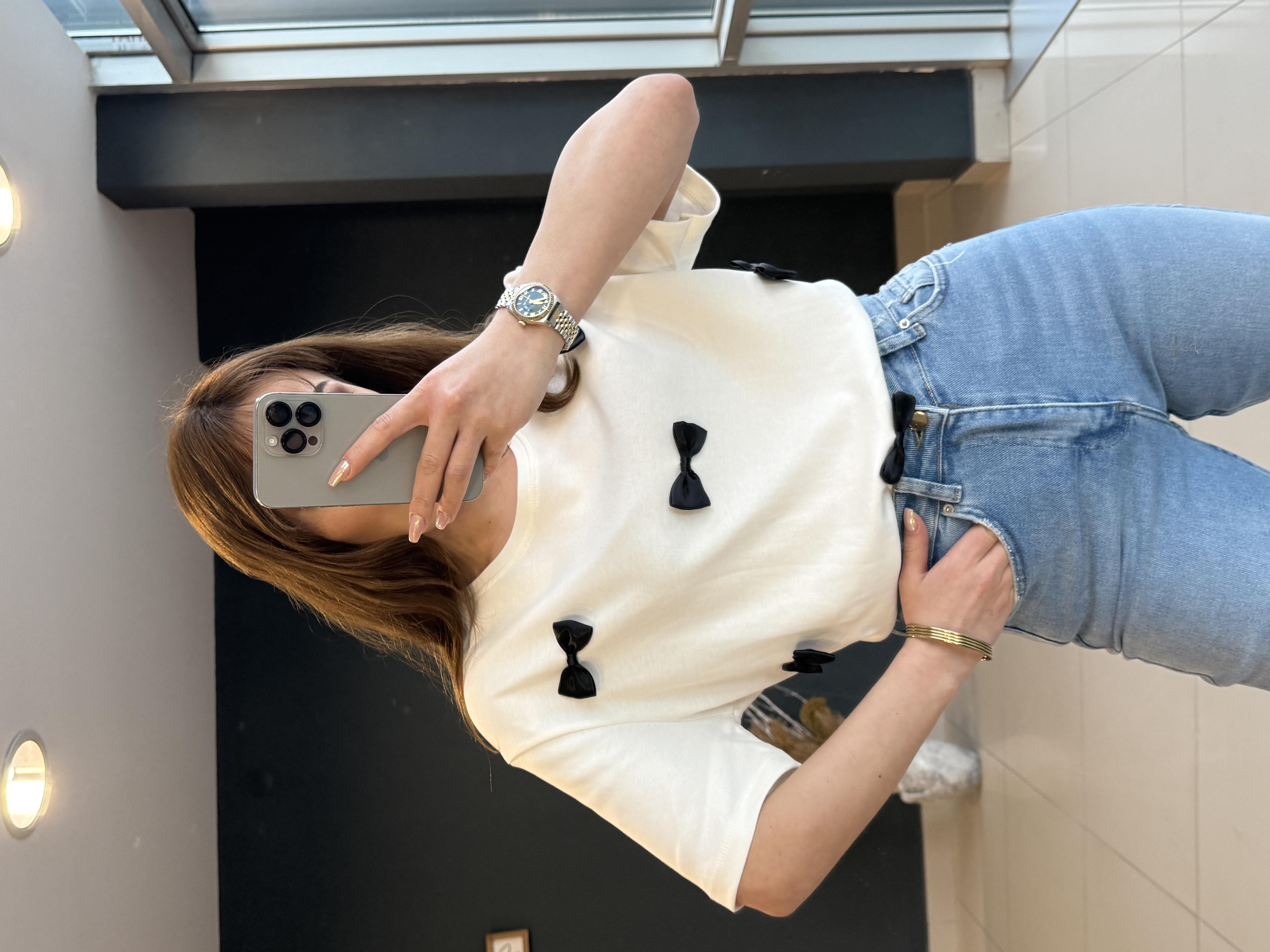 KÜRDELİ DETAYLI PAMUK TSHİRT BEYAZ