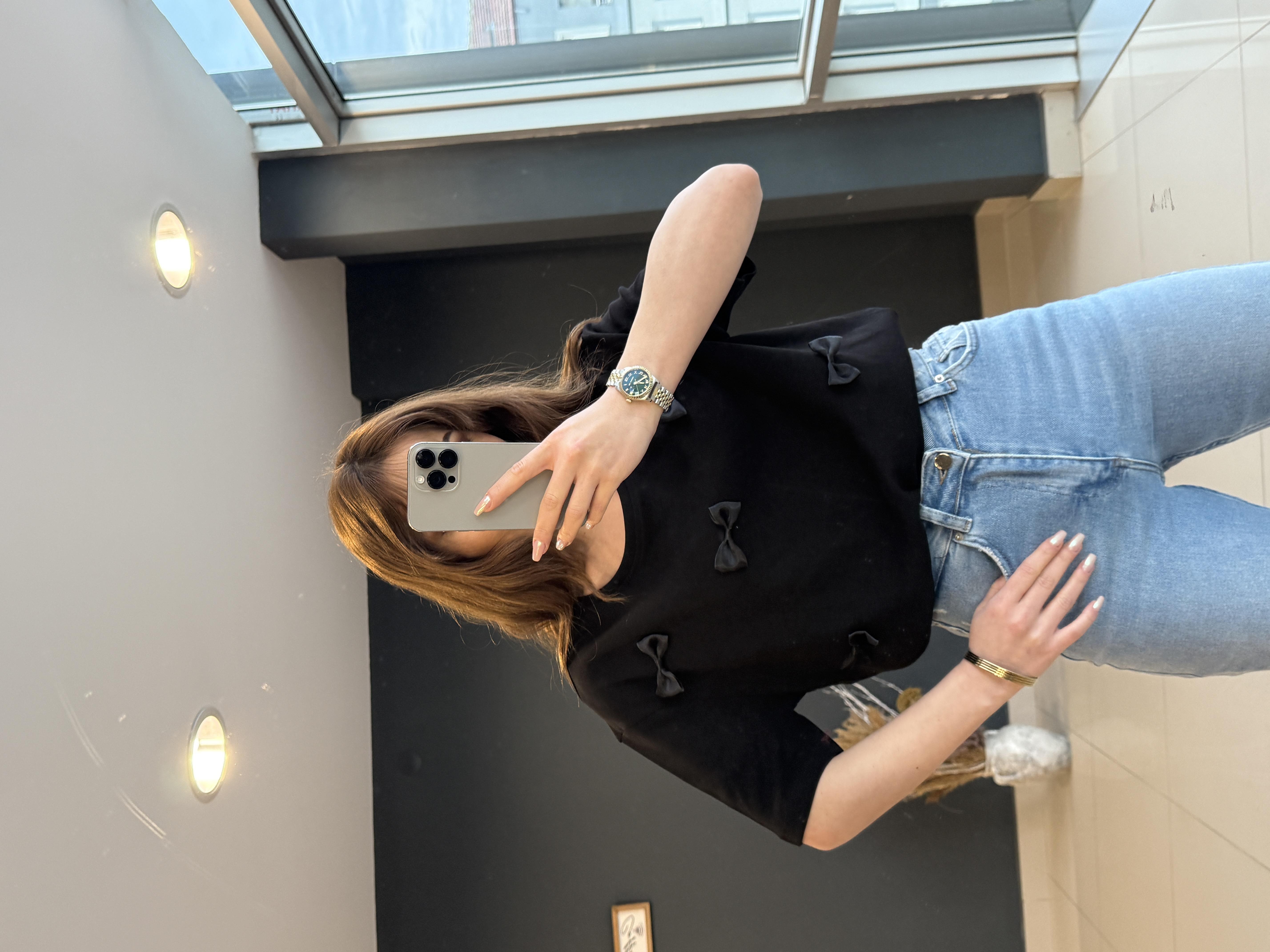 KÜRDELİ DETAYLI PAMUK TSHİRT SİYAH