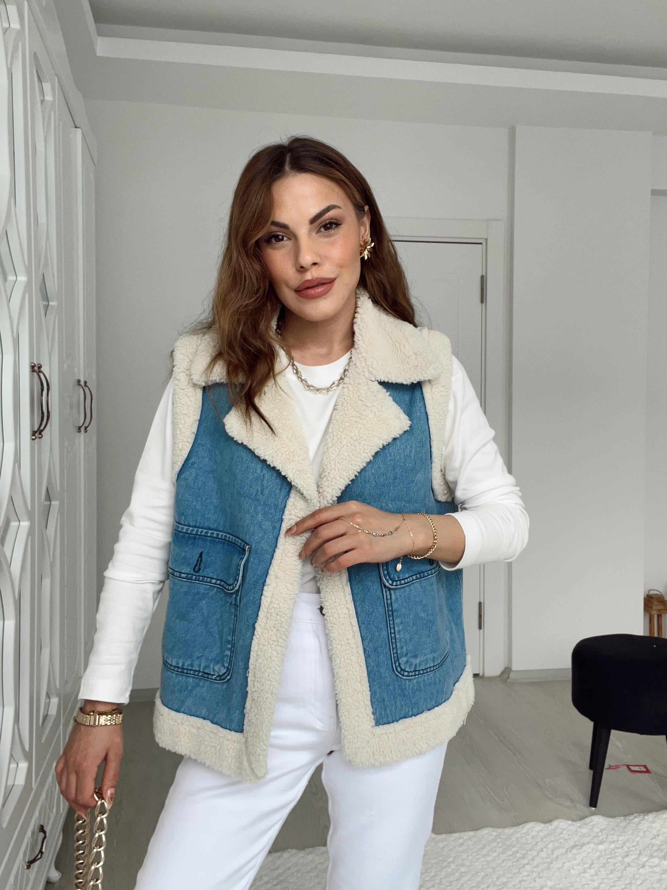 KÜRKLÜ DENİM YELEK