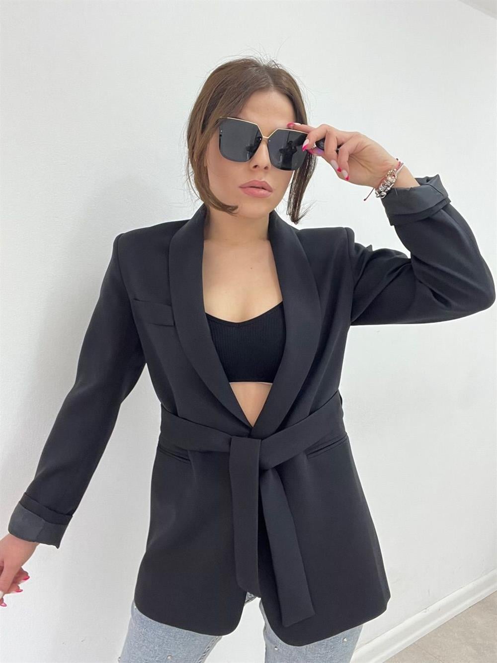 KUŞAKLI  BLAZER CEKET SİYAH
