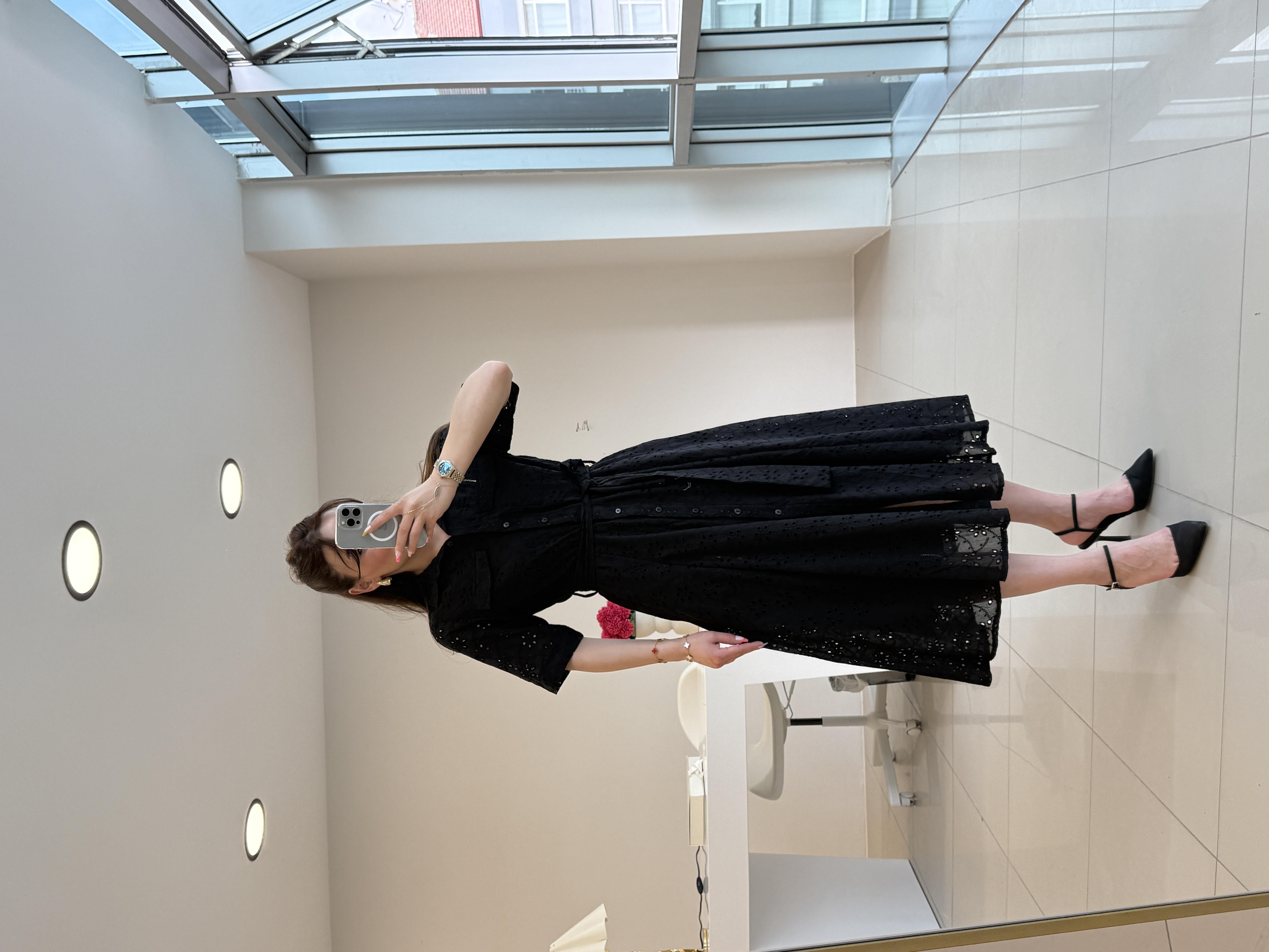 KUŞAKLI FİSTO ELBİSE SİYAH