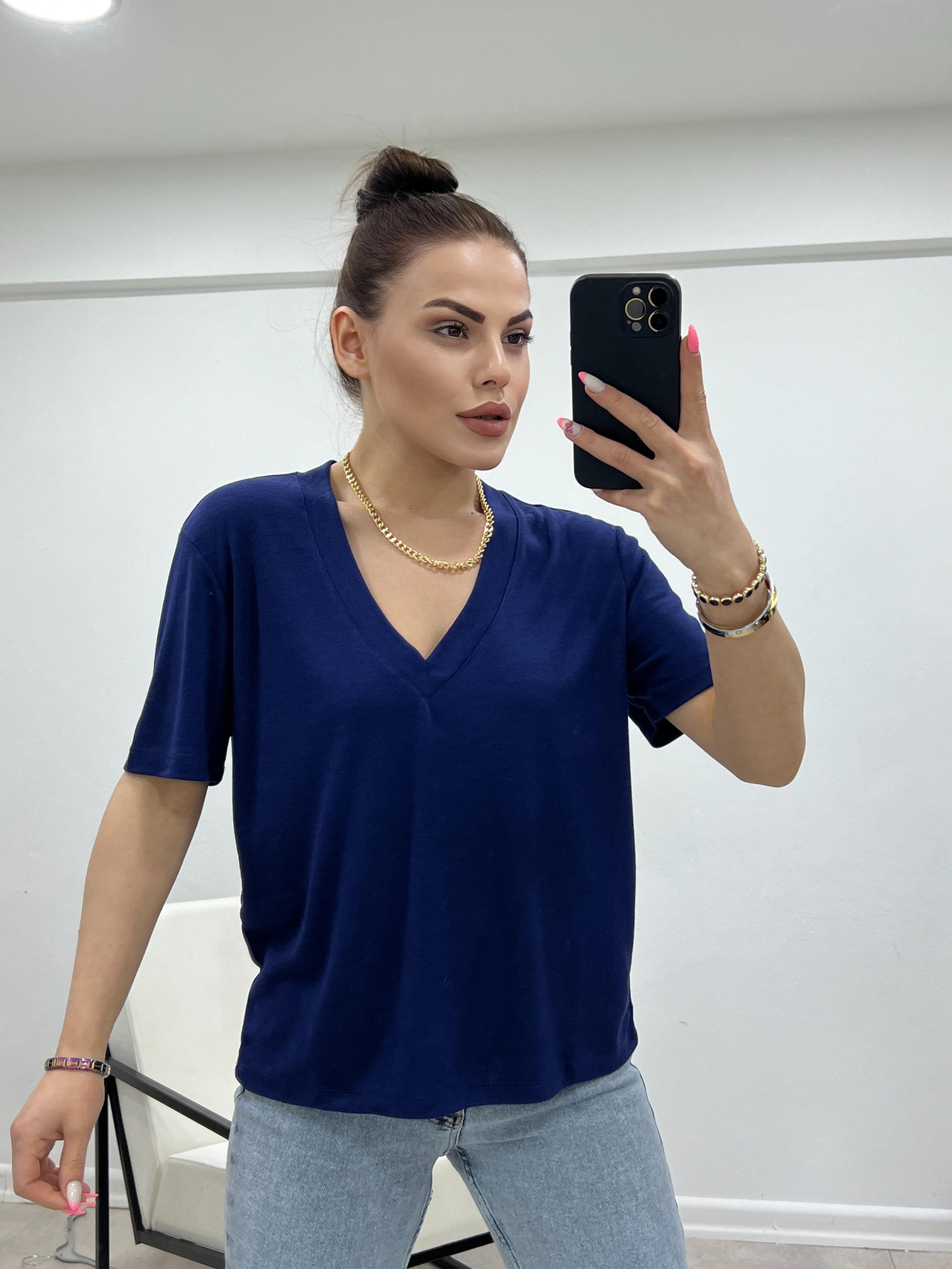 LACİVERT V YAKA ORJİNAL MARKA PAMUK TSHİRT