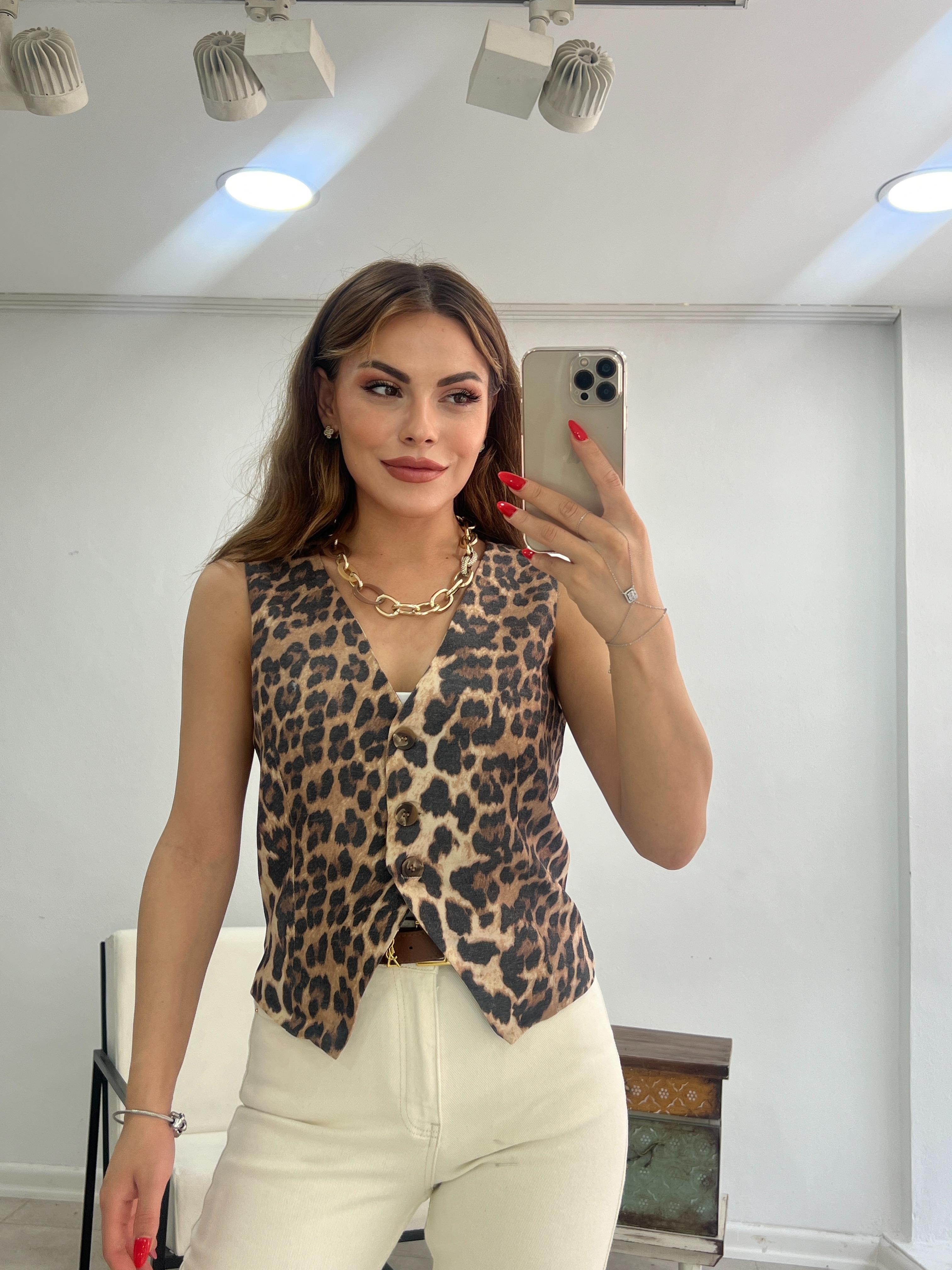 LEOPAR DESEN ASTARLI YELEK