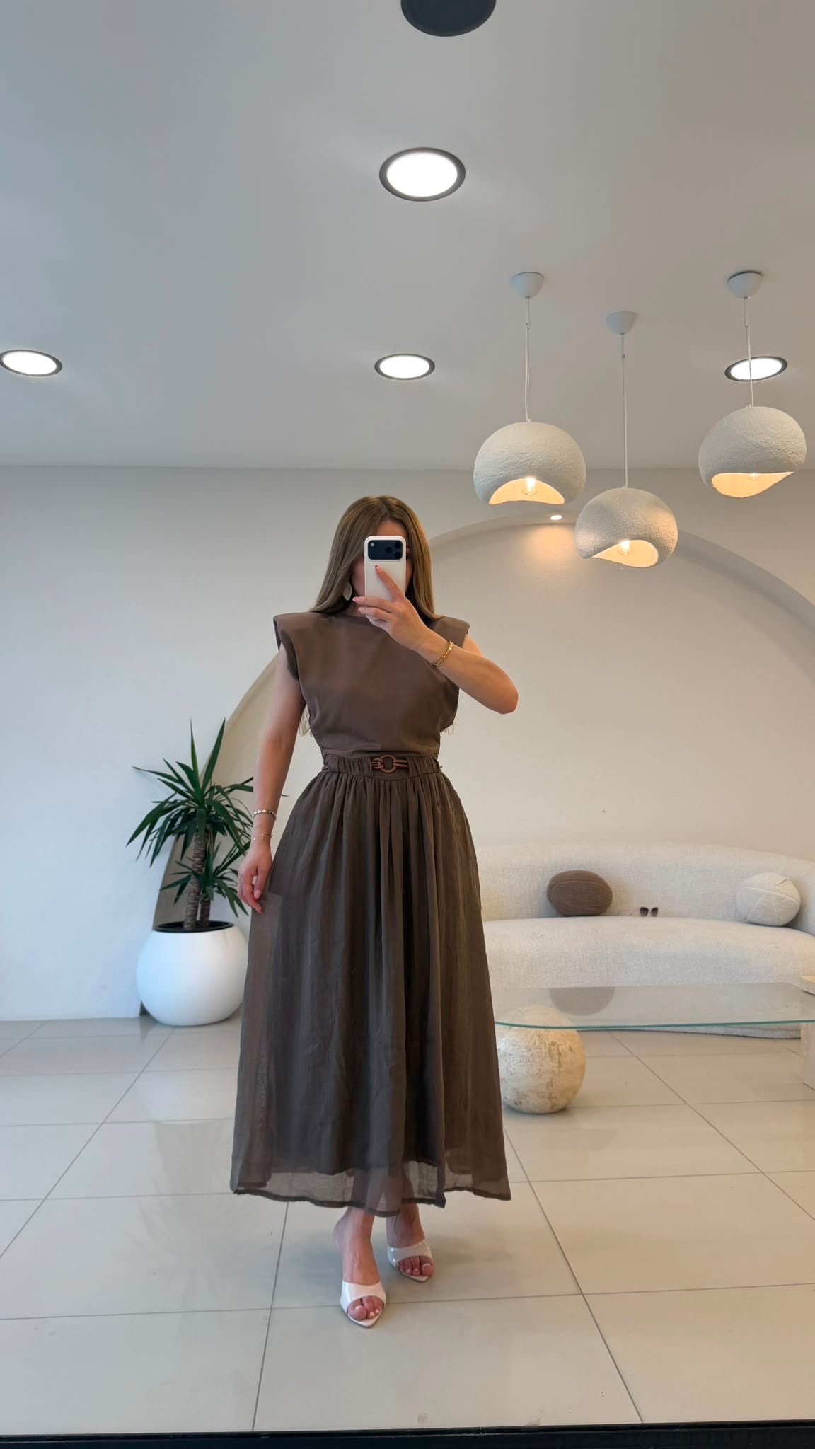 MARKA MODEL KEMERLİ ELBİSE KAHVE