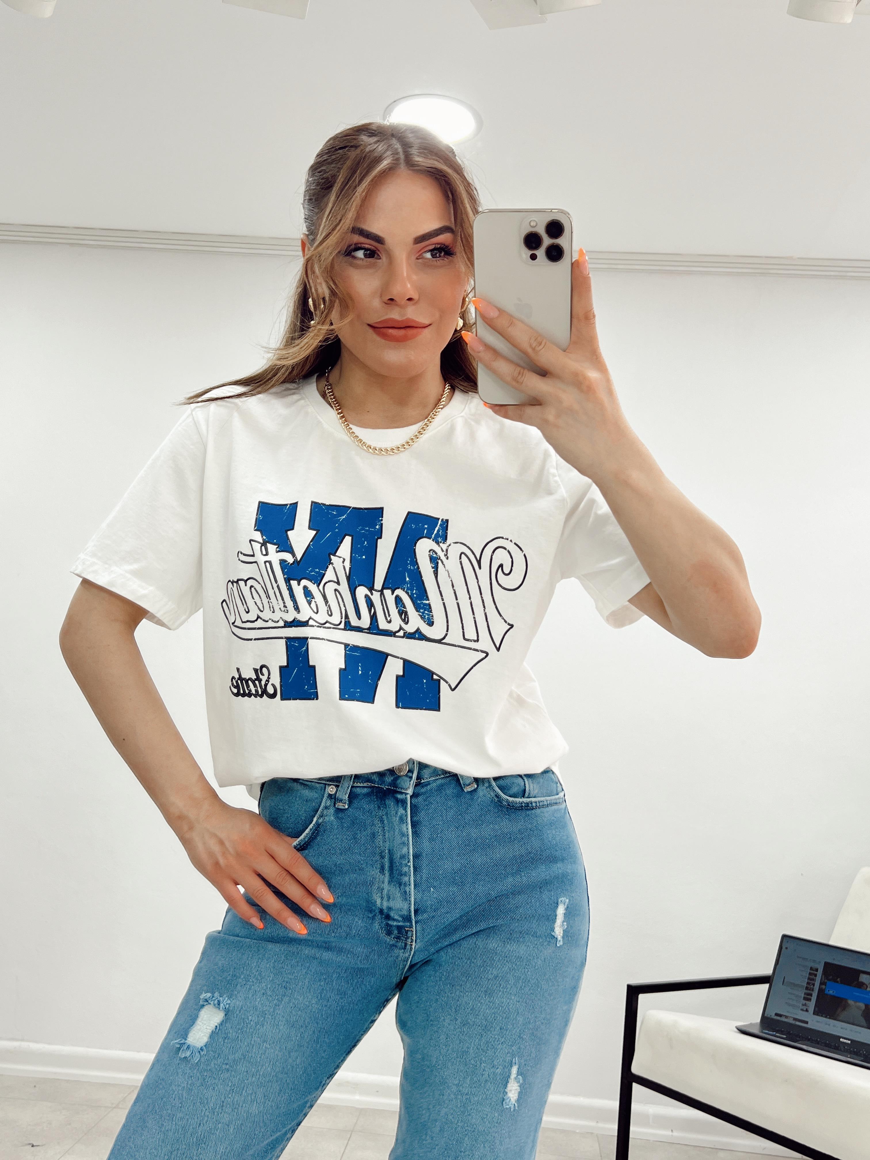 MAVİ ÖNÜ YAZILI TSHİRT