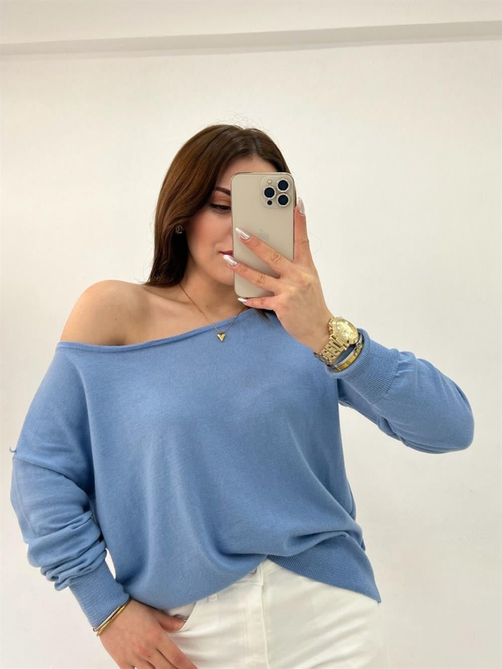 MAVİ TEK OMUZ TRİKO