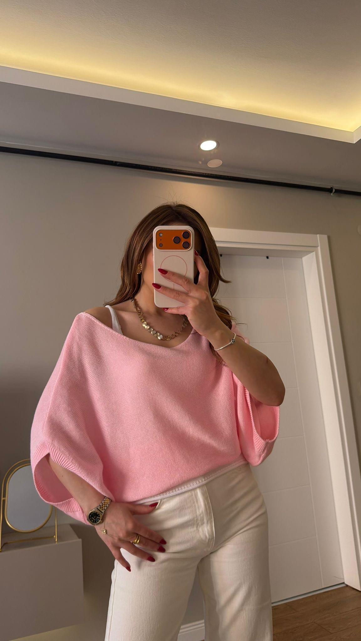 Mevsiimlik Atletli Merserize Bluz Pembe