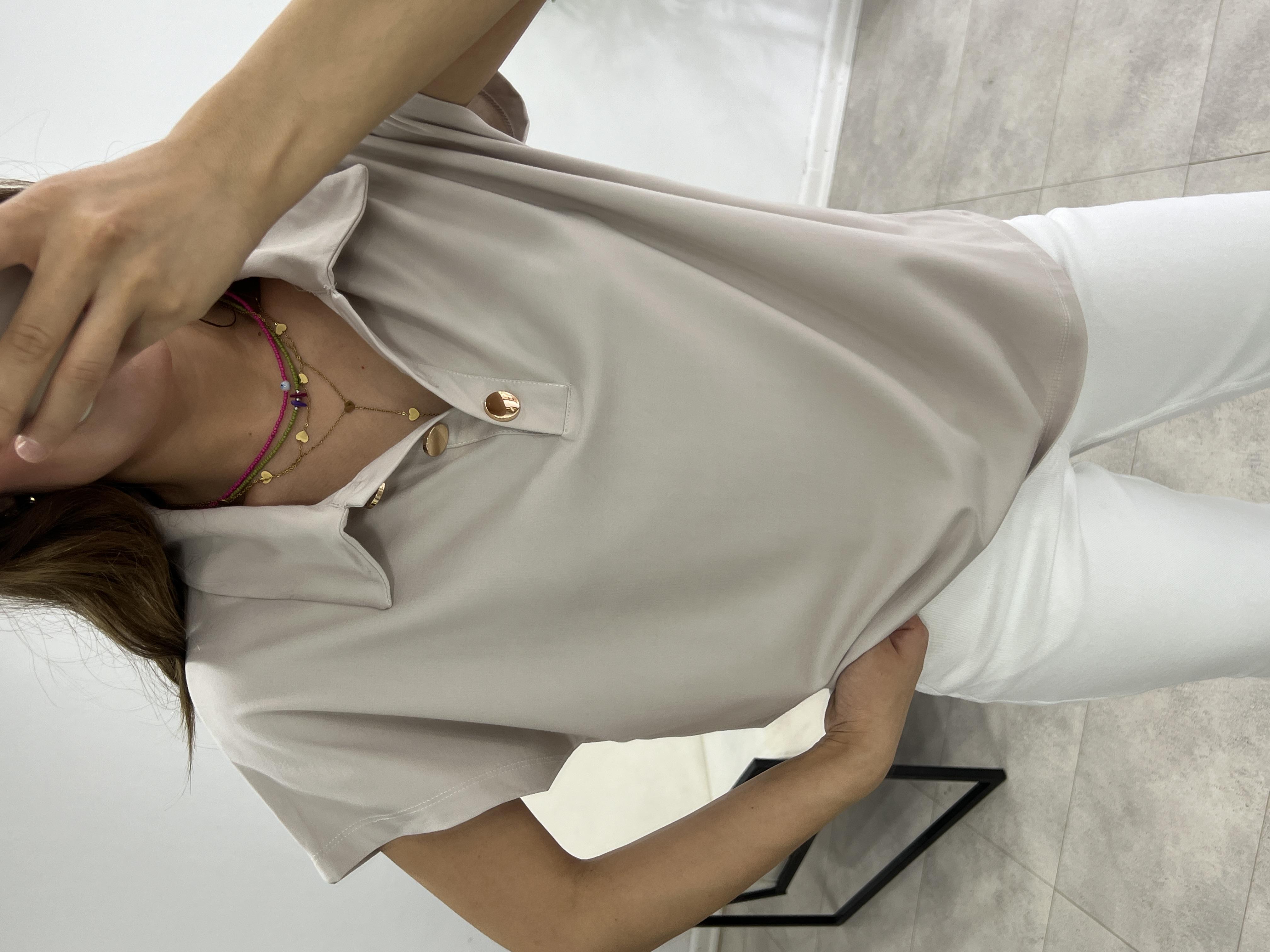 MODAL KUMAŞ GOLD DÜĞMELİ TSHİRT TAŞ